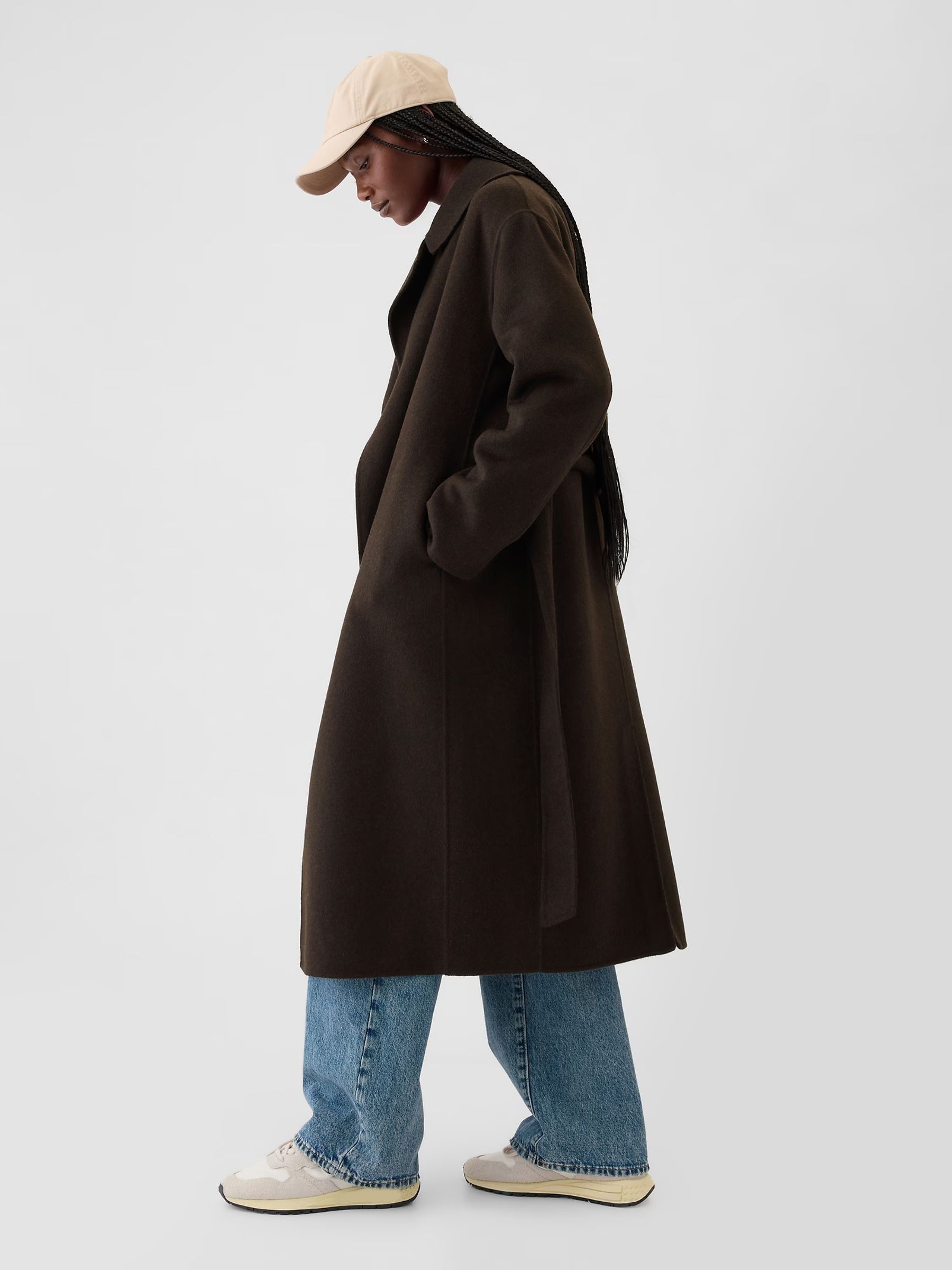 Brown Belted Double Faced Wool-Blend Trench Coat - Image 3 of 5