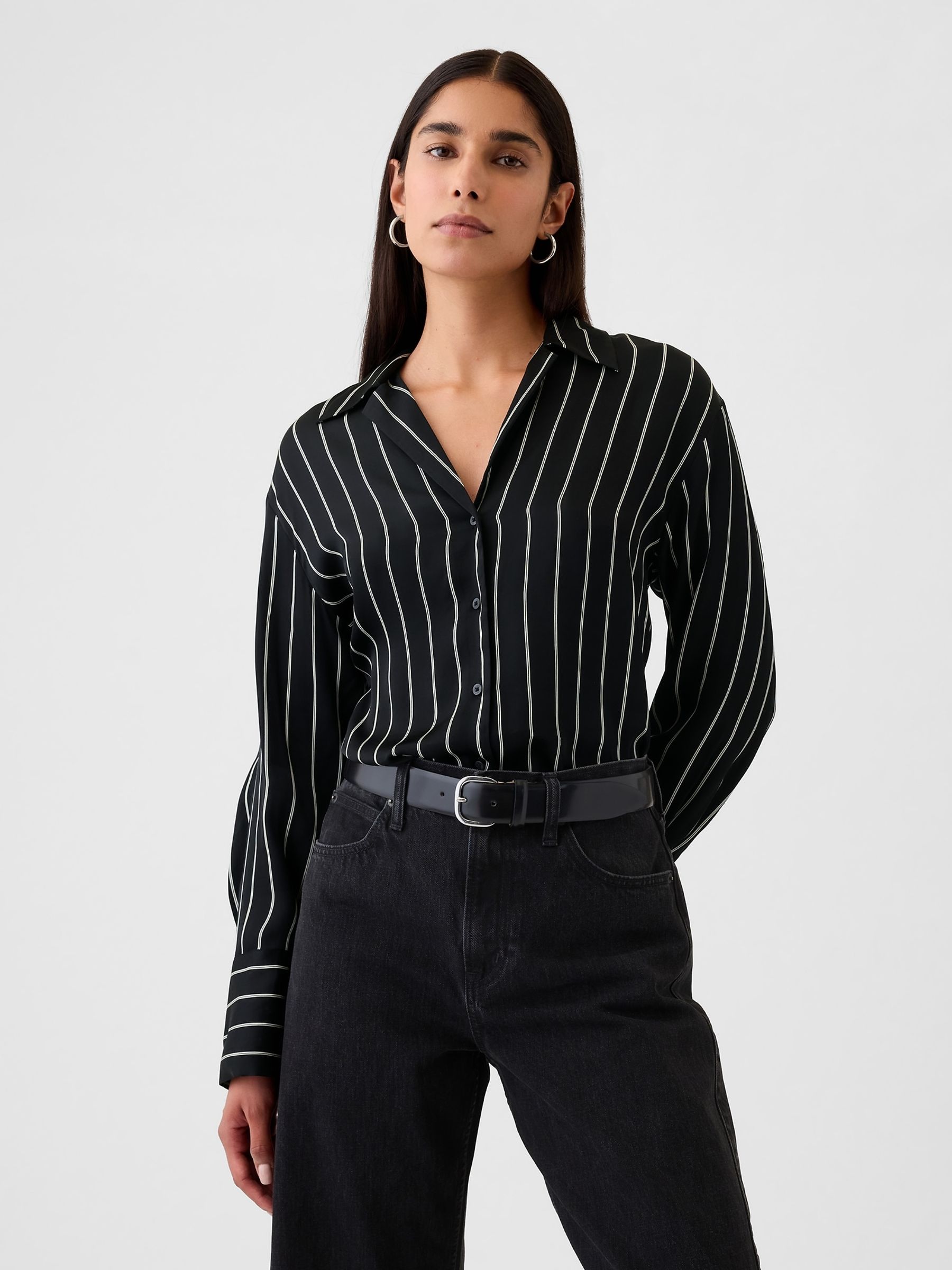 Black Satin Perfect Shirt - Image 1 of 5