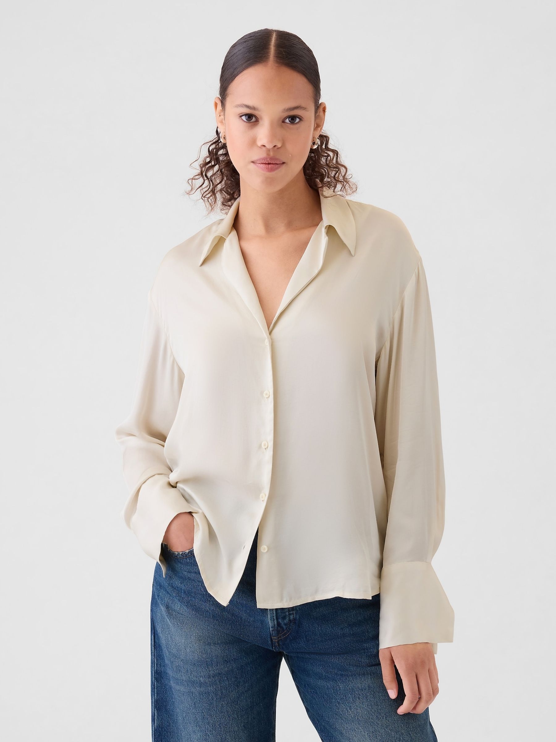 Beige Satin Perfect Shirt - Image 1 of 5