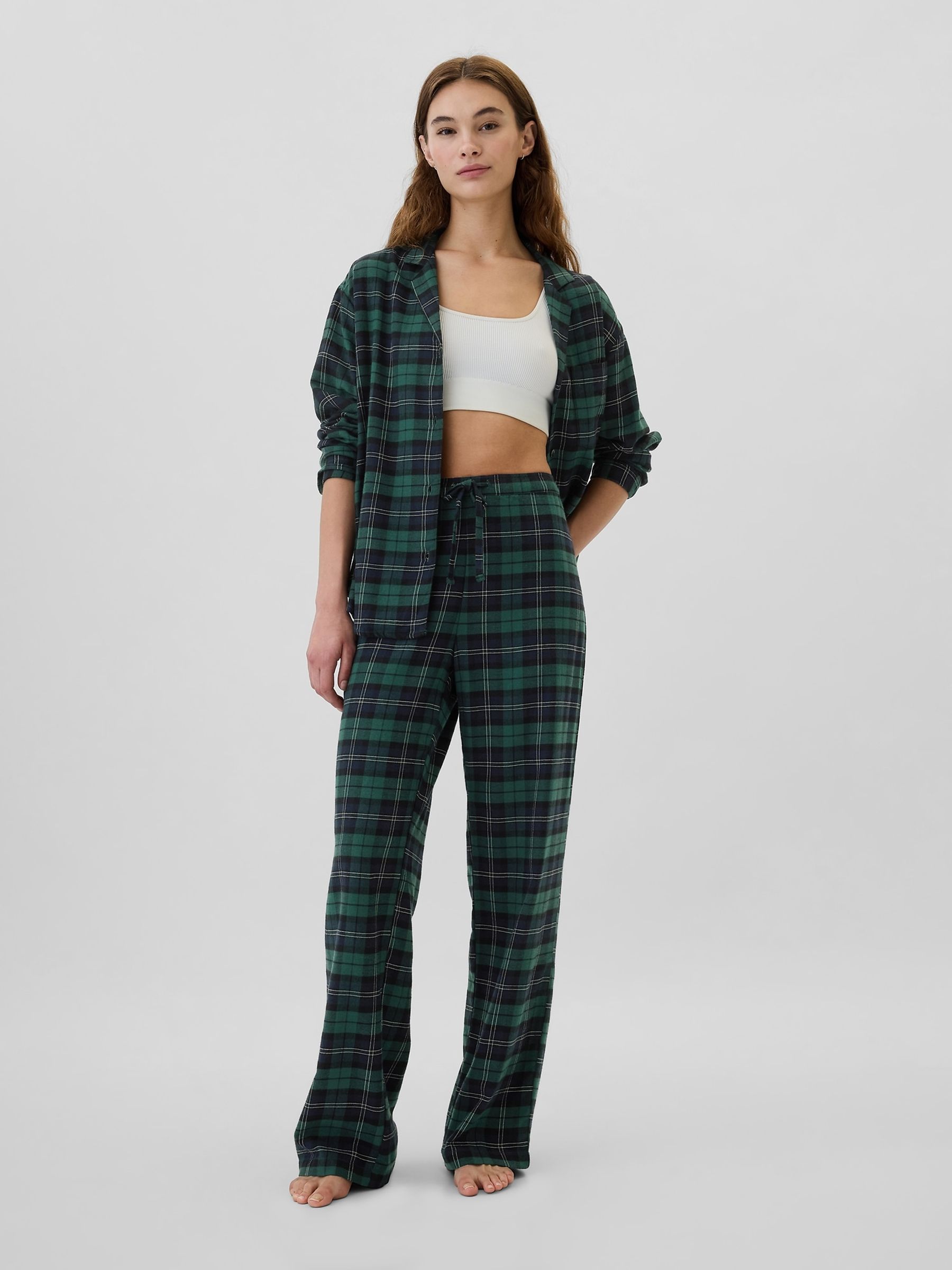Green Matching Family Christmas 100% Cotton Relaxed Flannel Pyjama Bottoms - Image 1 of 5
