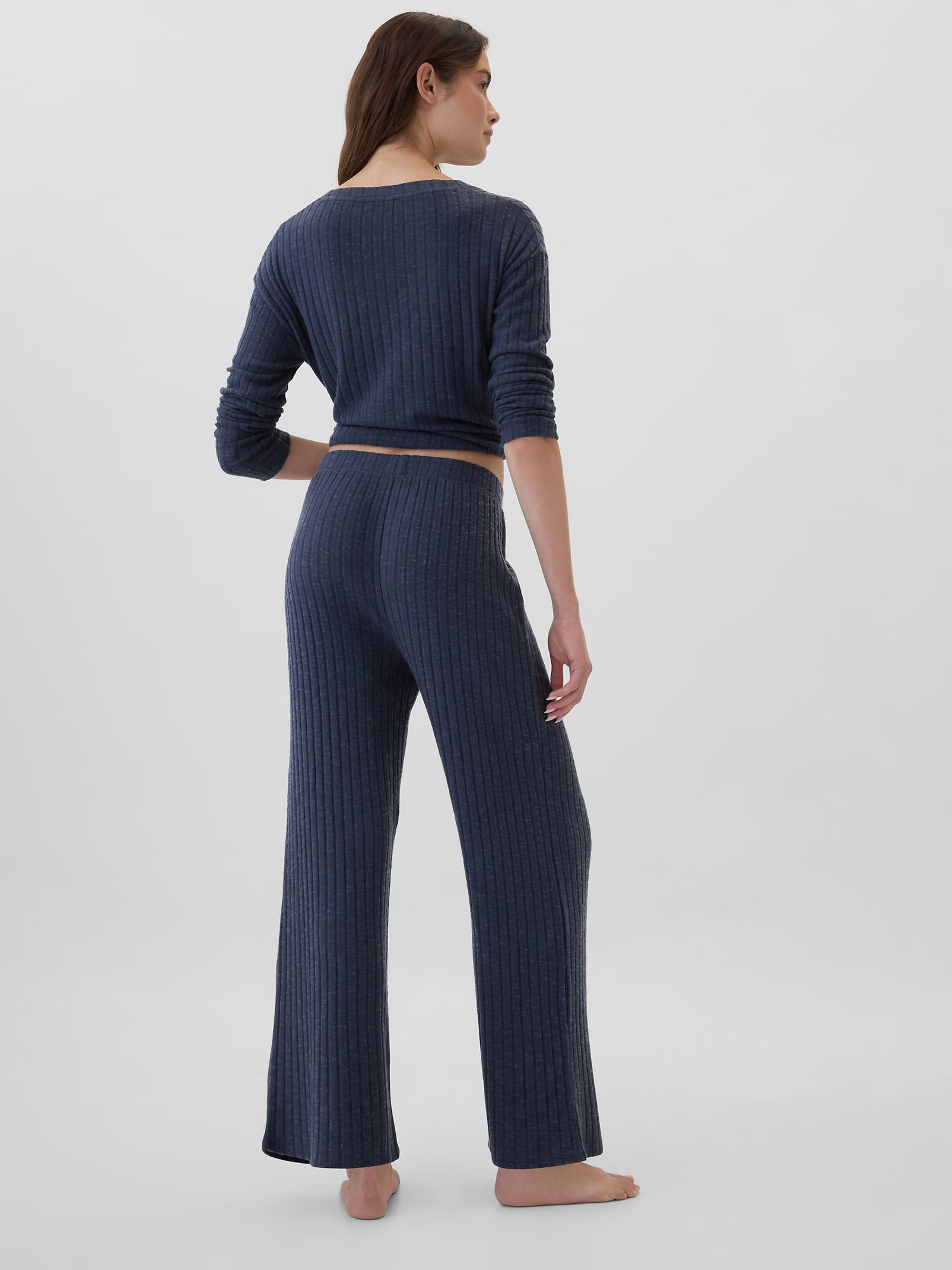 Navy Blue Relaxed Ribbed Wide-Leg Pyjama Bottoms - Image 2 of 4