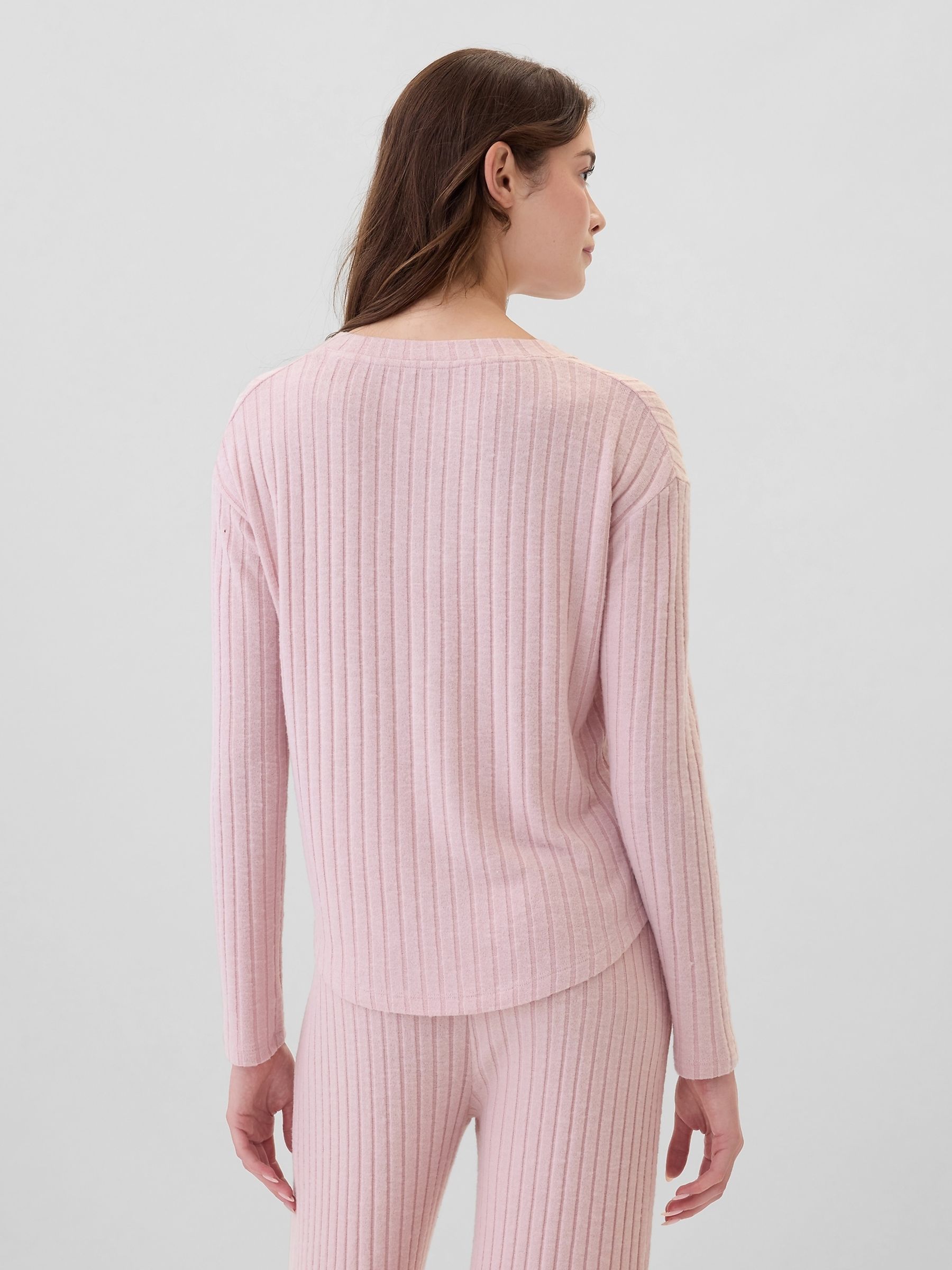 Pink Relaxed Ribbed V-Neck Pyjama Top - Image 2 of 4