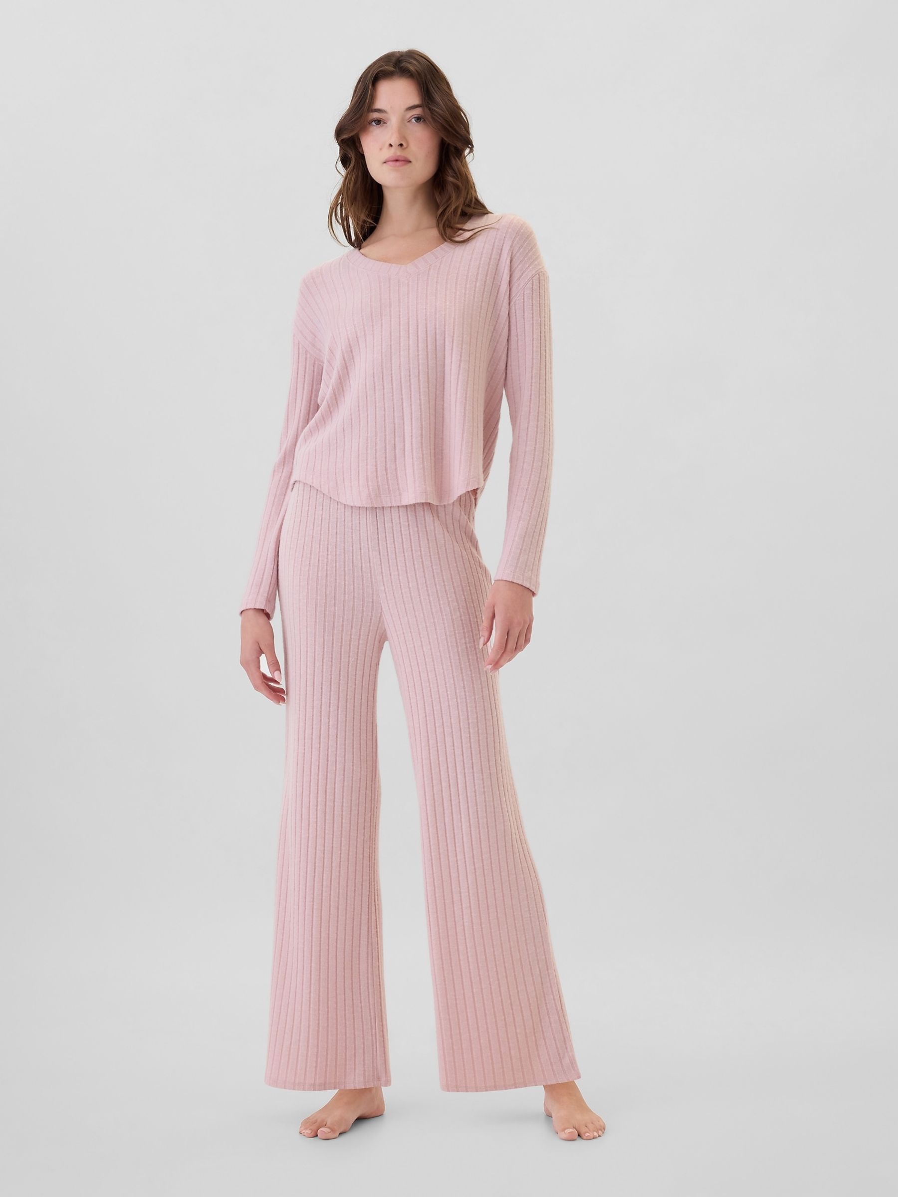 Pink Relaxed Ribbed V-Neck Pyjama Top - Image 3 of 4