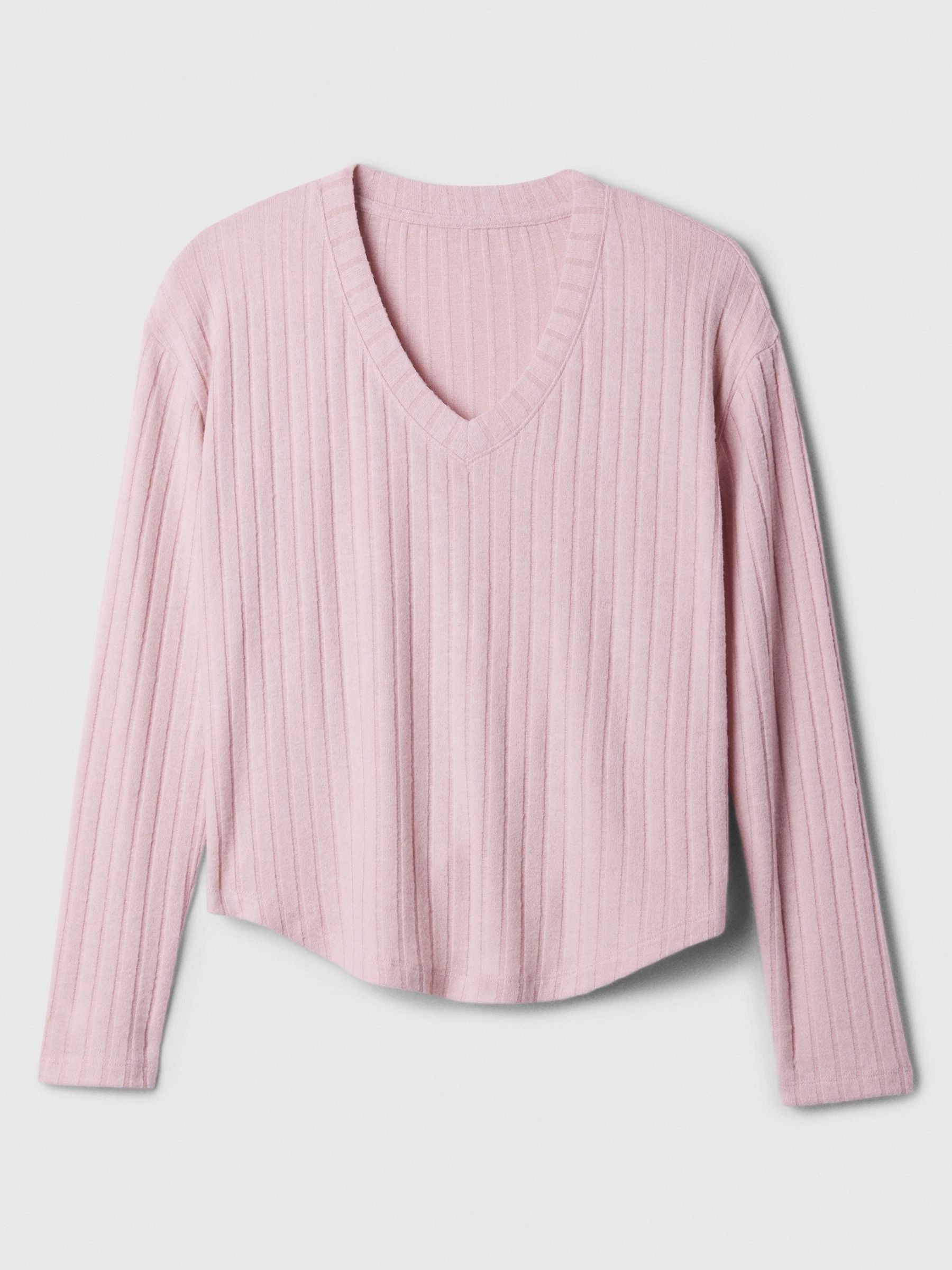 Pink Relaxed Ribbed V-Neck Pyjama Top - Image 4 of 4