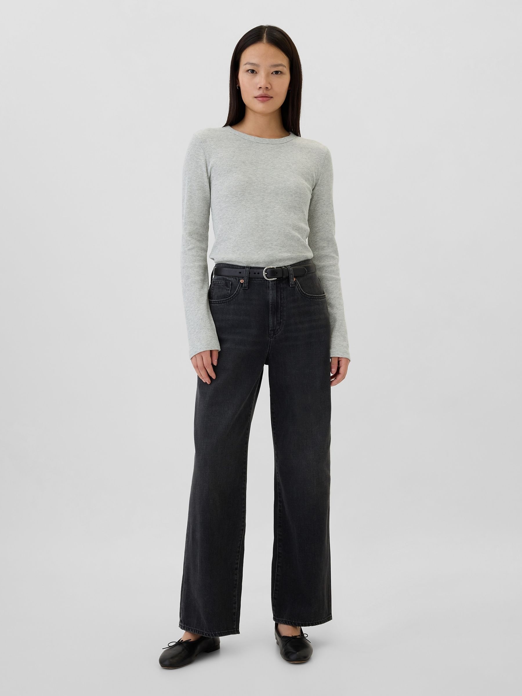 Grey Long Sleeve Crew Neck Waffle Knit T-Shirt - Image 3 of 5