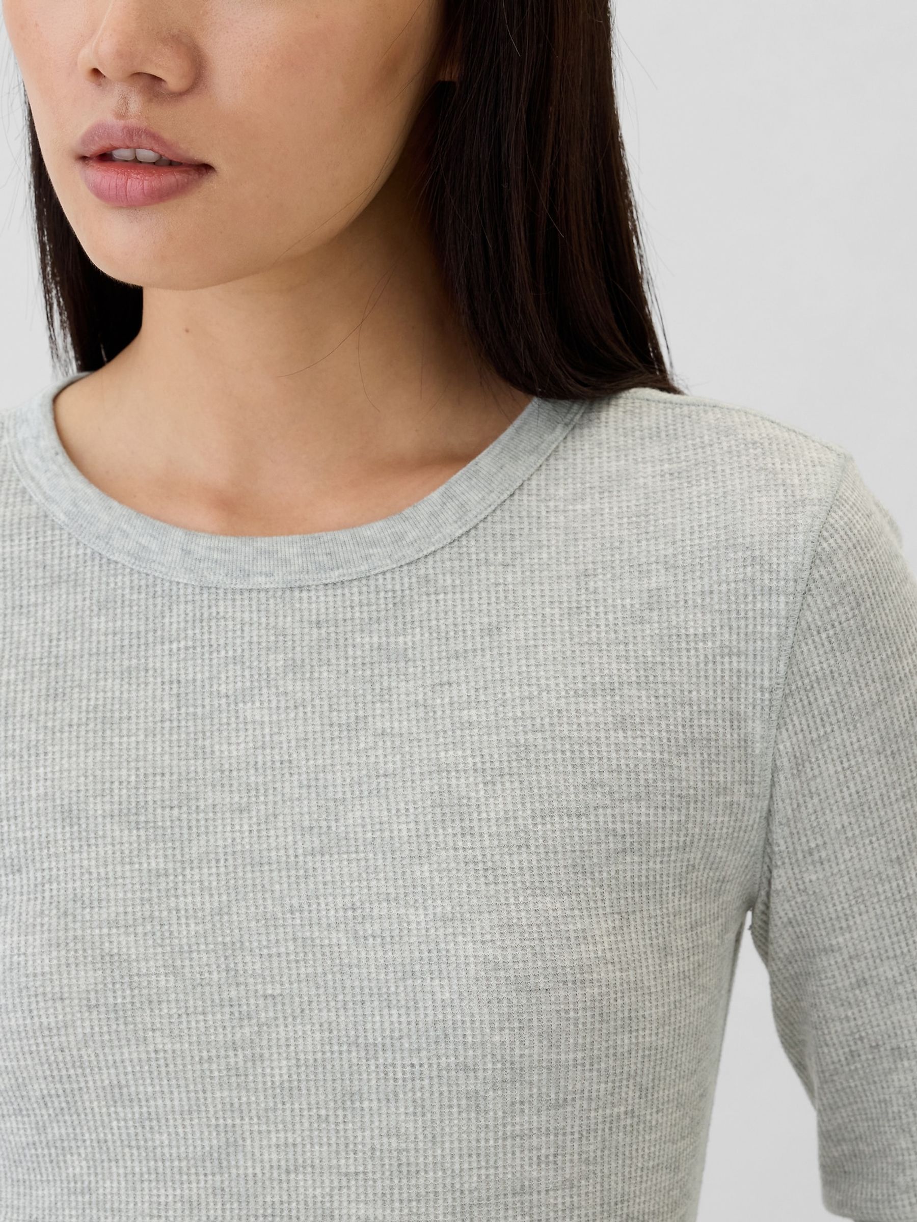 Grey Long Sleeve Crew Neck Waffle Knit T-Shirt - Image 4 of 5