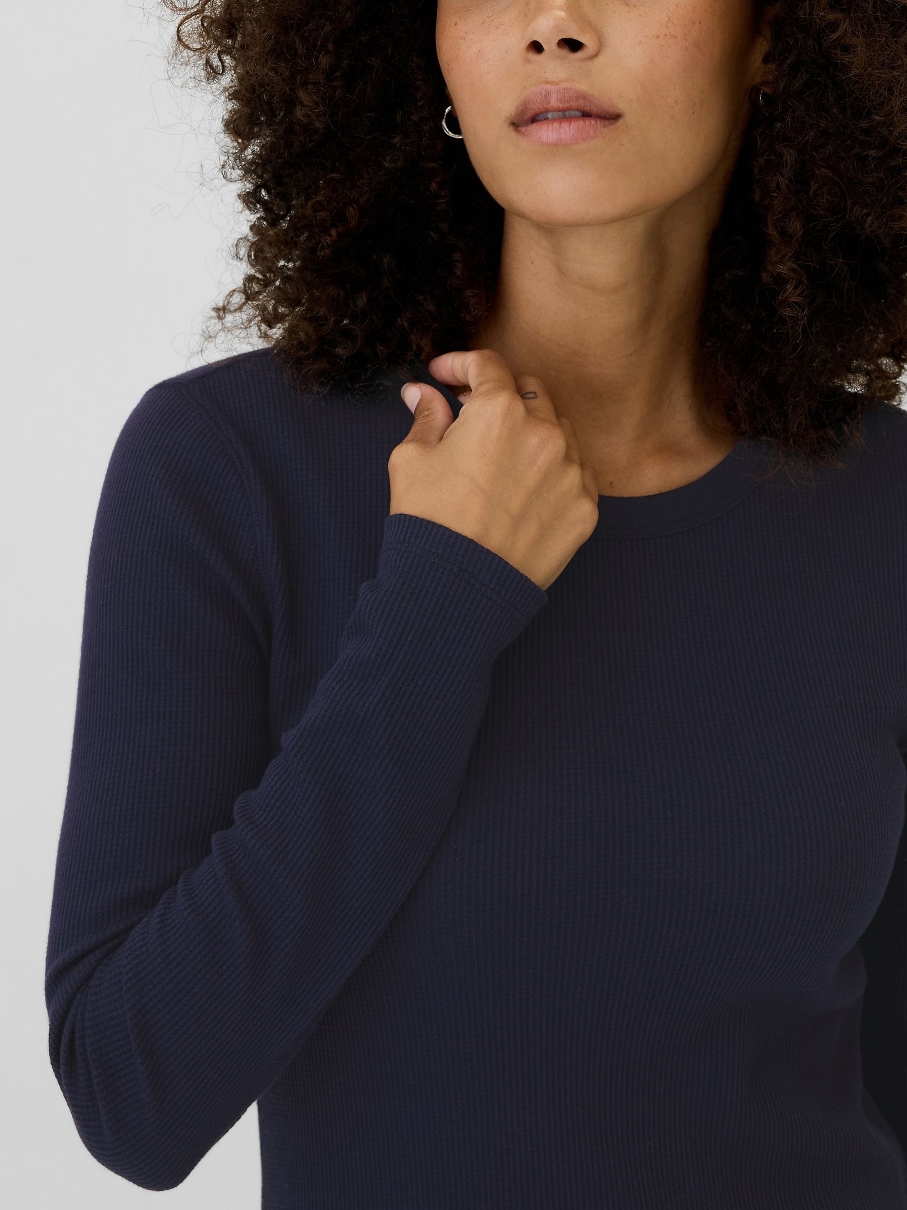 Navy Blue Long Sleeve Crew Neck Waffle Knit T-Shirt - Image 4 of 5