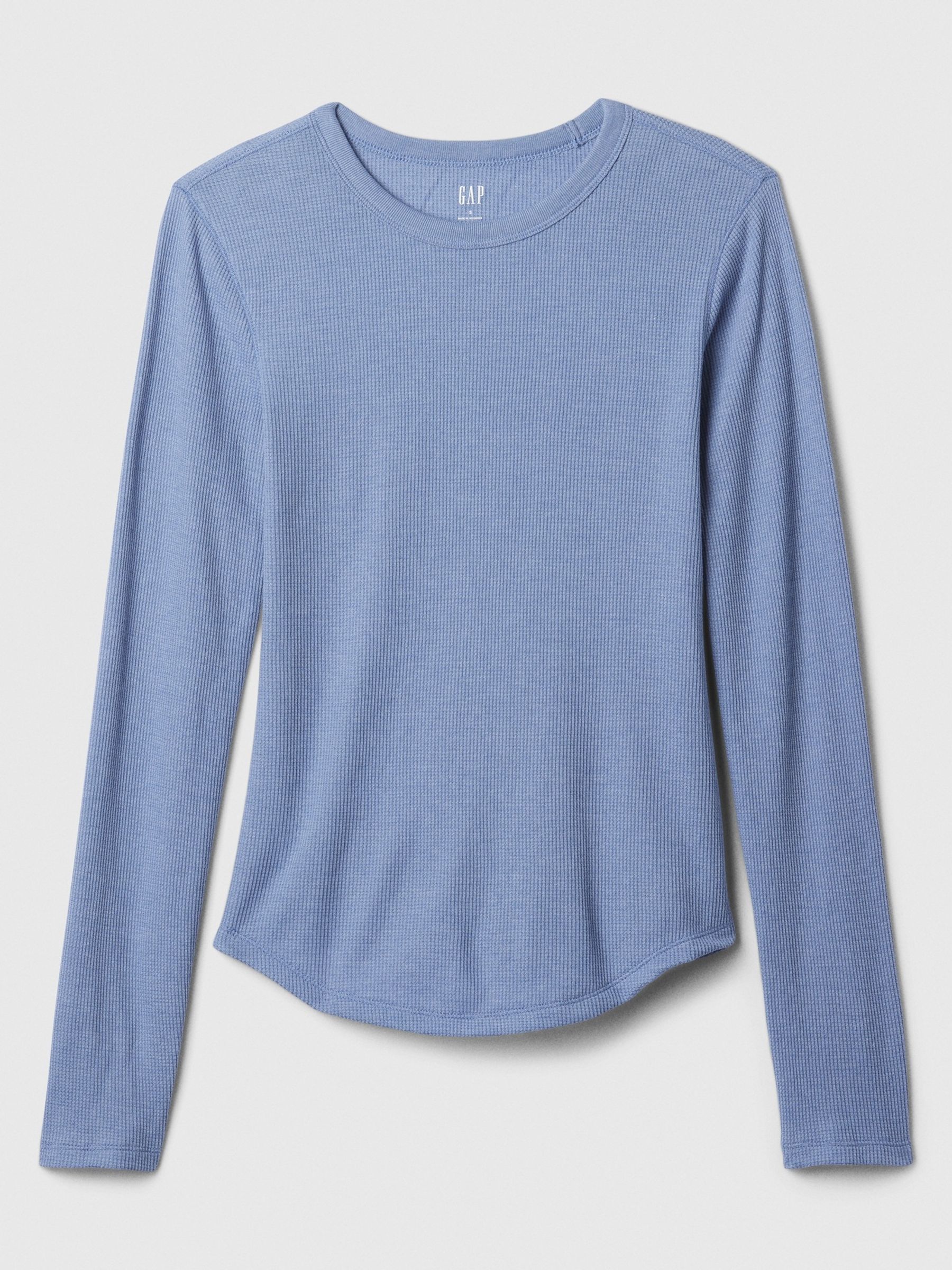Blue Long Sleeve Crew Neck Waffle Knit T-Shirt - Image 5 of 5