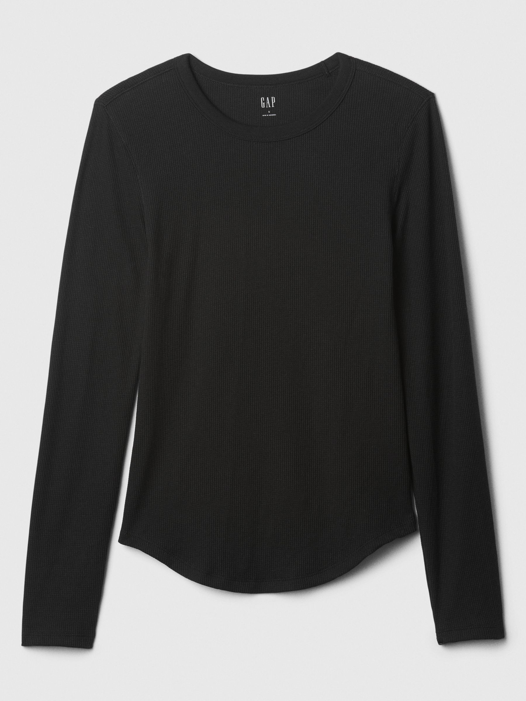 Black Long Sleeve Crew Neck Waffle Knit T-Shirt - Image 5 of 5