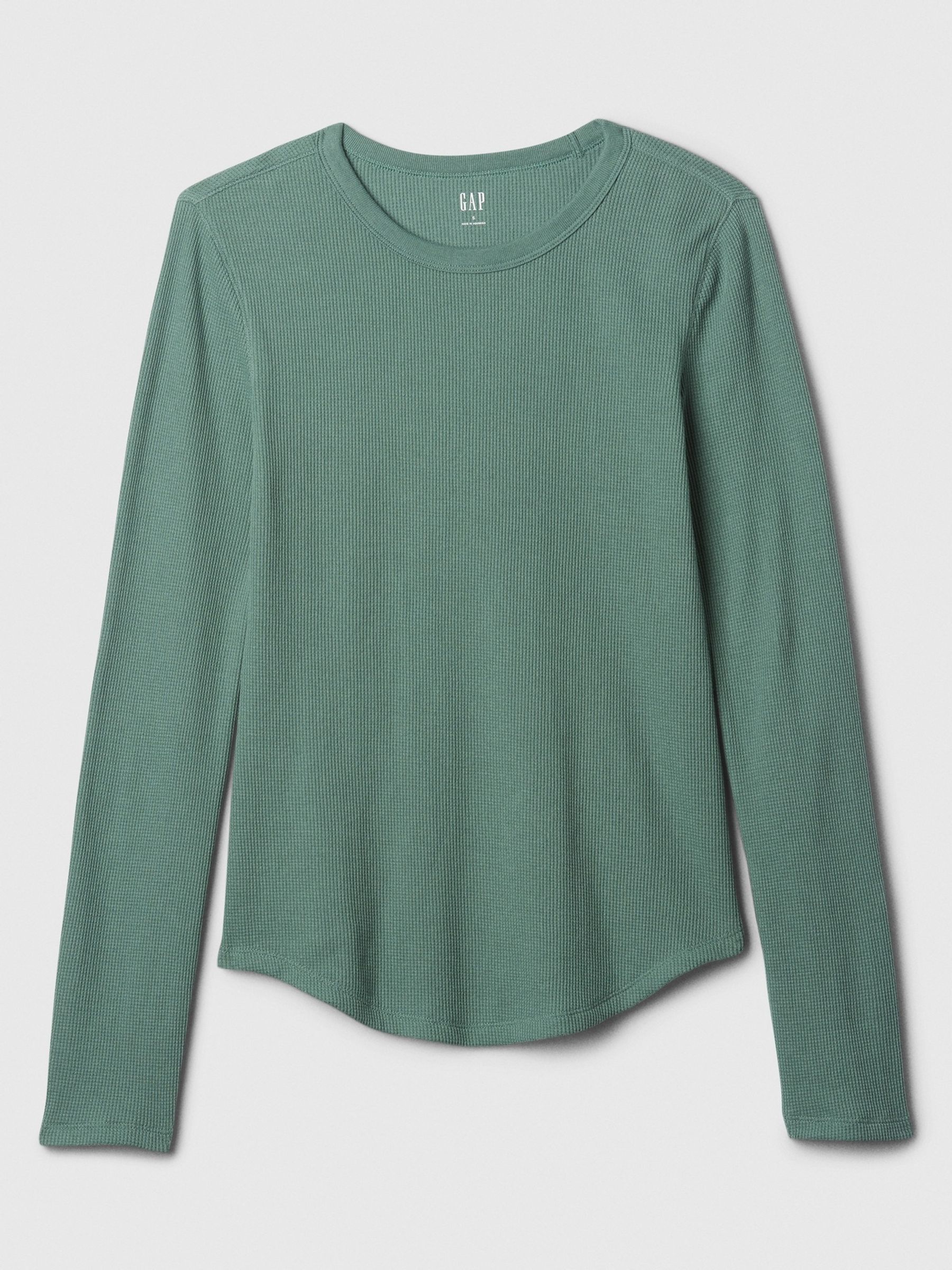 Green Long Sleeve Crew Neck Waffle Knit T-Shirt - Image 5 of 5
