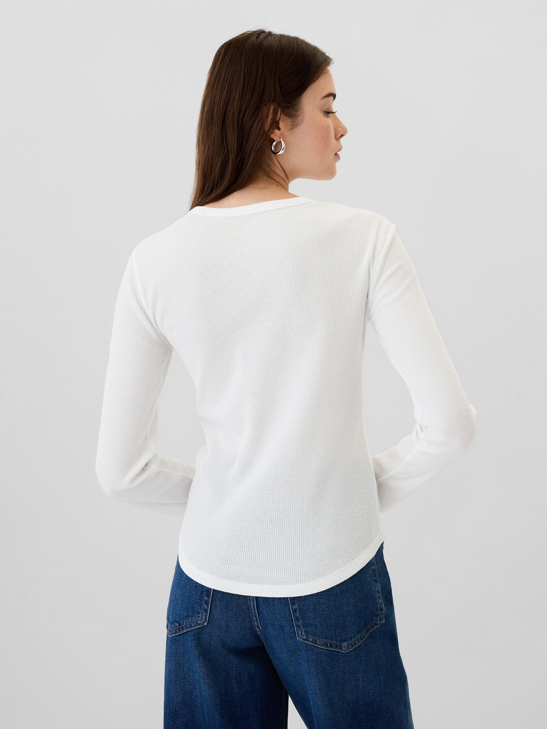 White Long Sleeve Crew Neck Waffle Knit T-Shirt | Gap