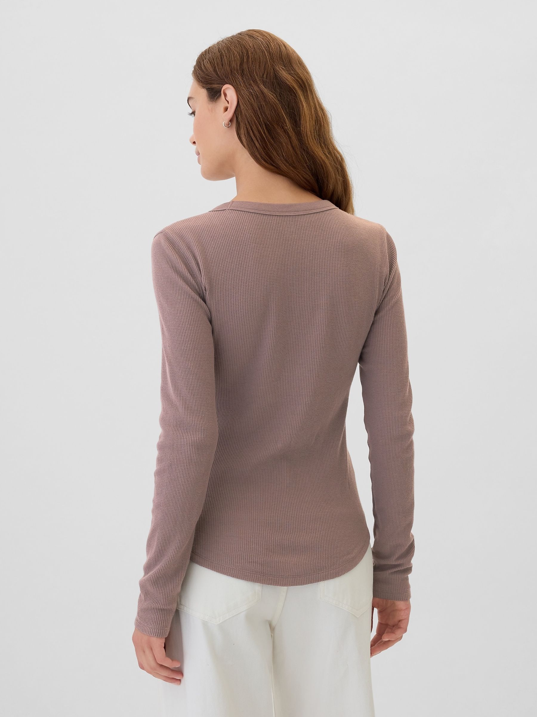 Brown Long Sleeve Crew Neck Waffle Knit T-Shirt - Image 2 of 5