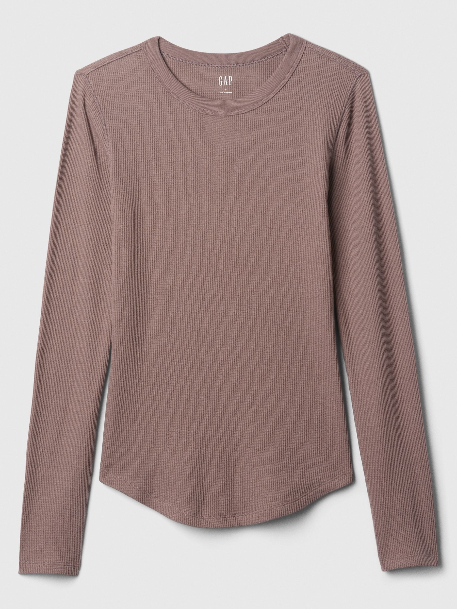 Brown Long Sleeve Crew Neck Waffle Knit T-Shirt - Image 5 of 5