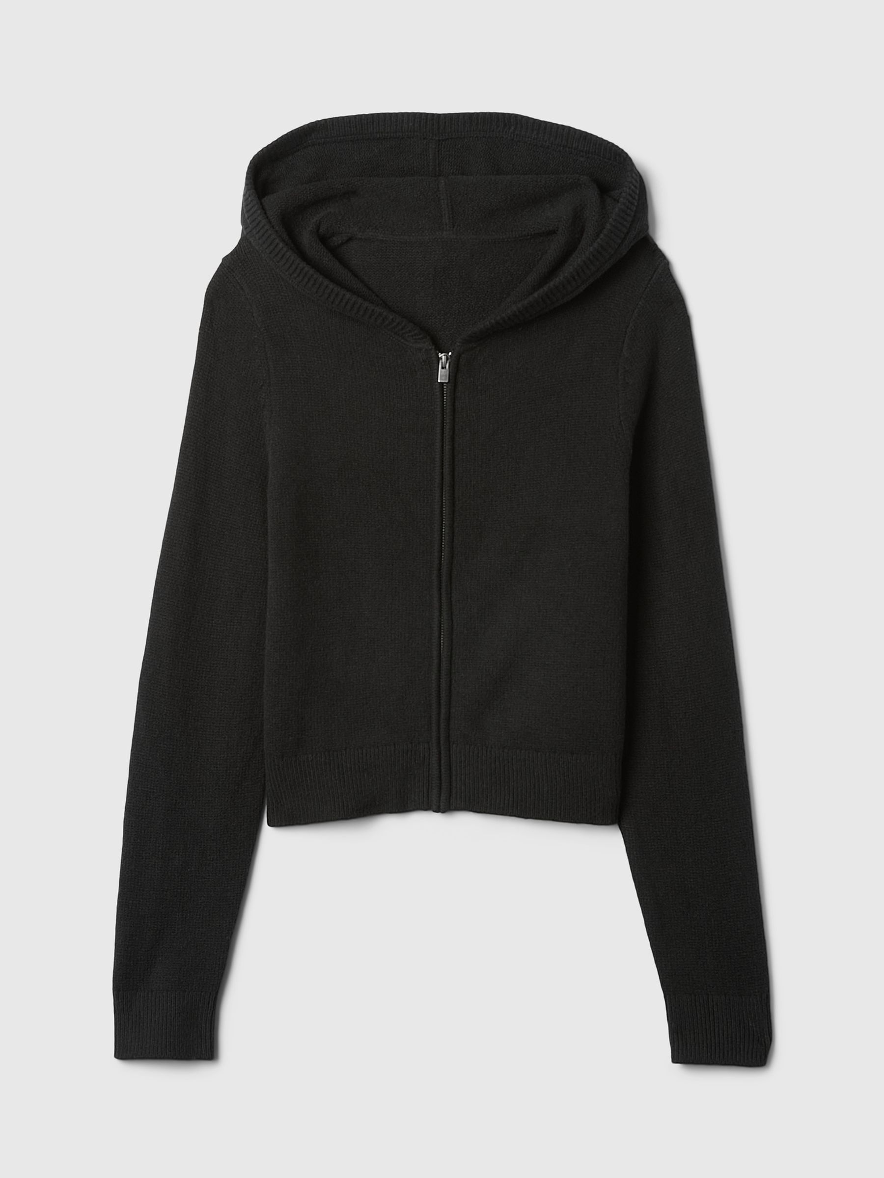 Black CashSoft Zip Through Knitted Hoodie | Gap