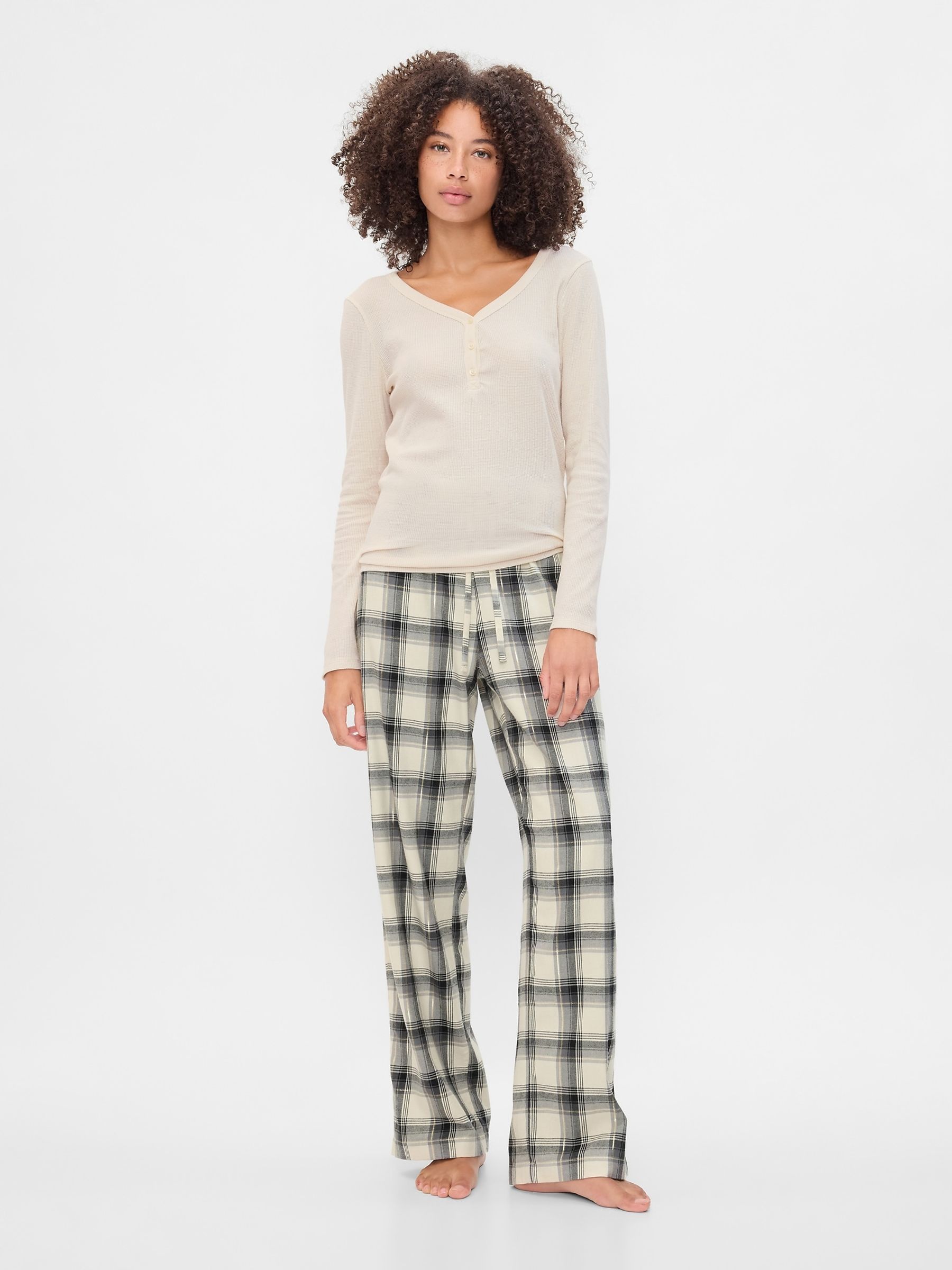 Cream Waffle Knit Henley Pyjama Top - Image 3 of 4