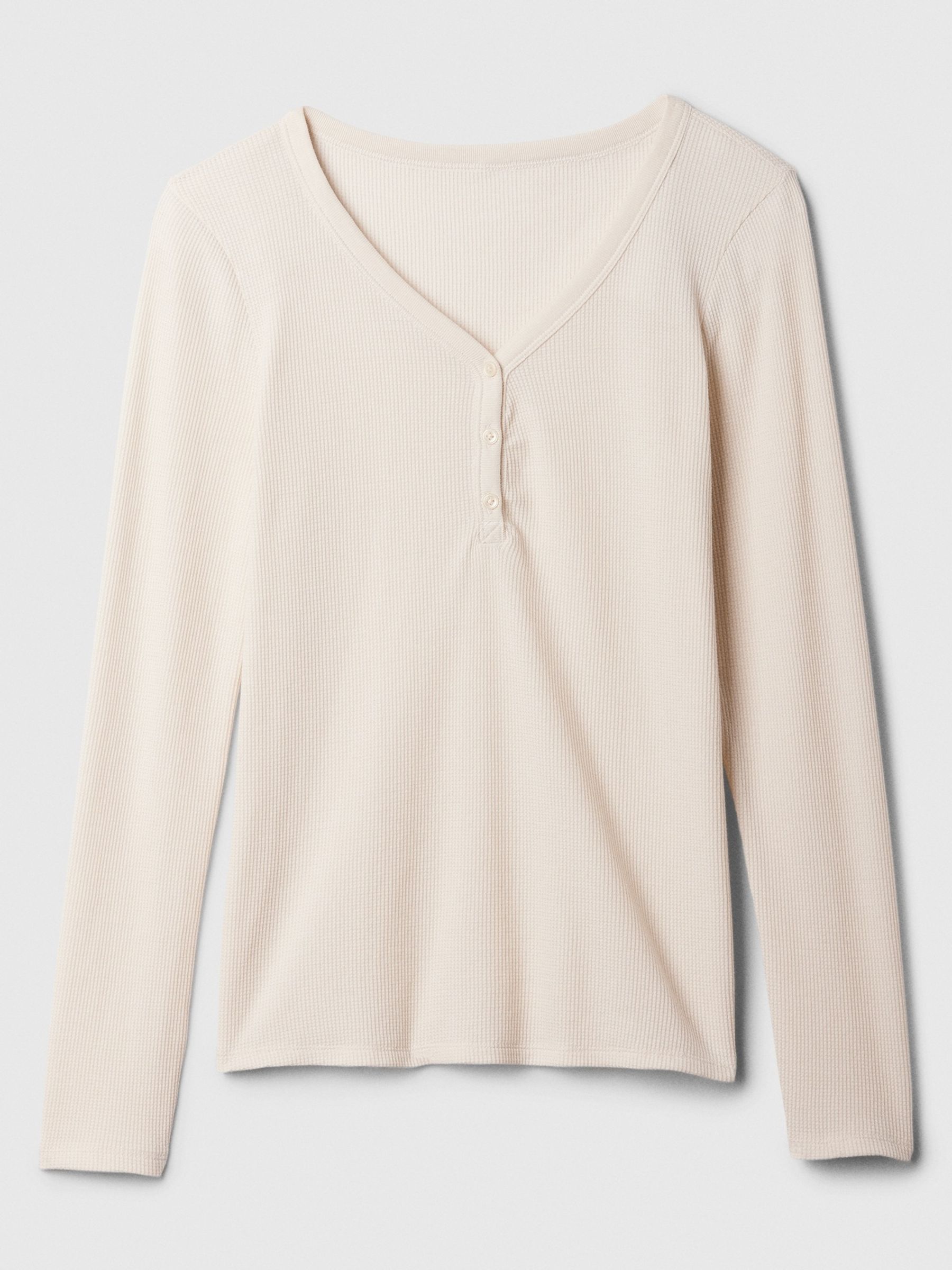 Cream Waffle Knit Henley Pyjama Top - Image 4 of 4