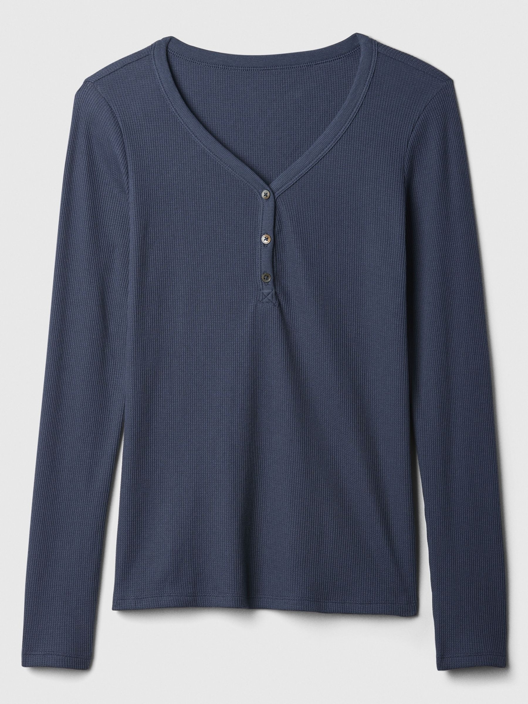 Blue Waffle Knit Henley Pyjama Top - Image 4 of 4 Blue Waffle Knit Henley Pyjama Top - Image 4 of 4