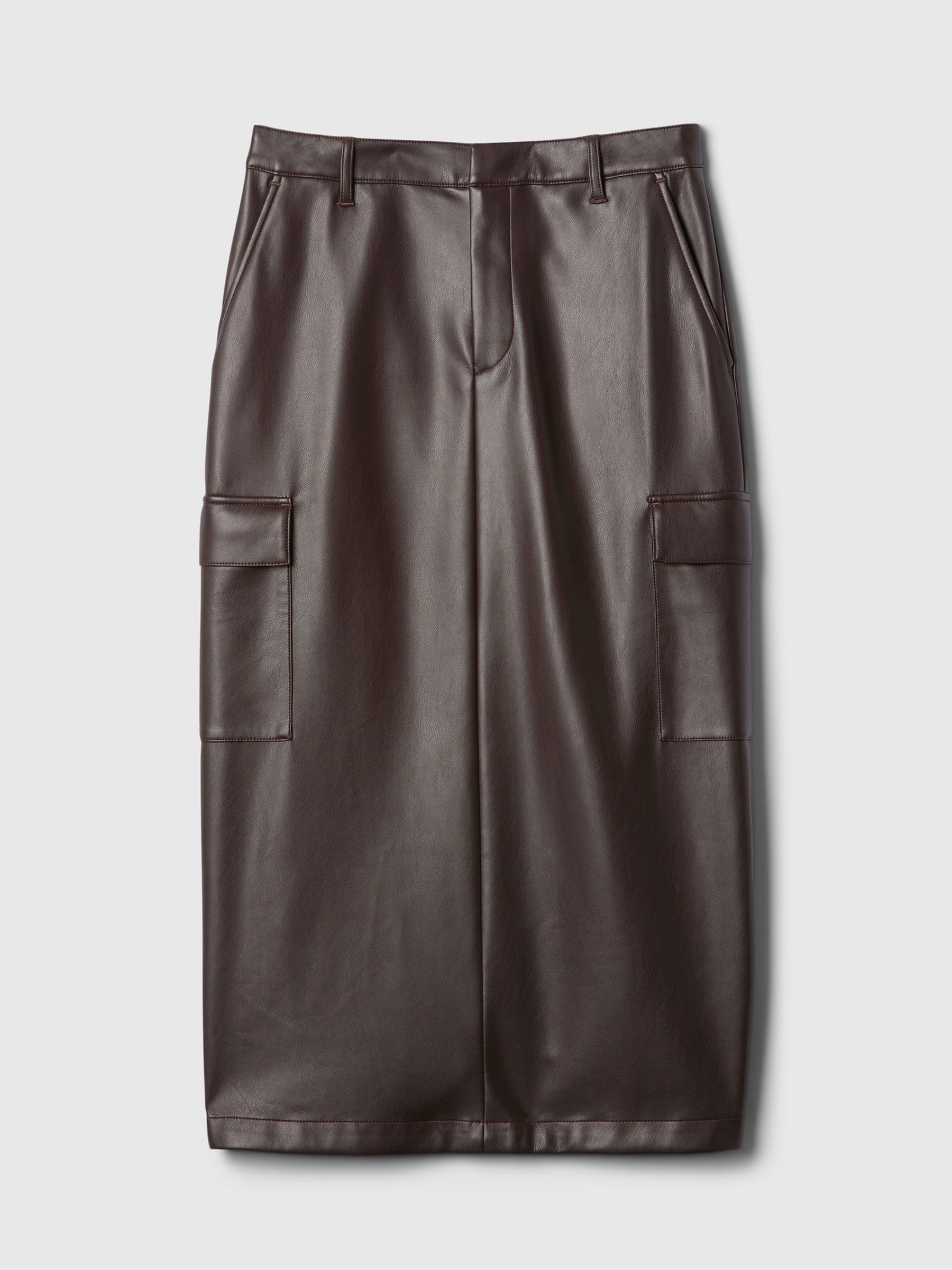 Brown Faux Leather Cargo Midi Skirt - Image 5 of 5