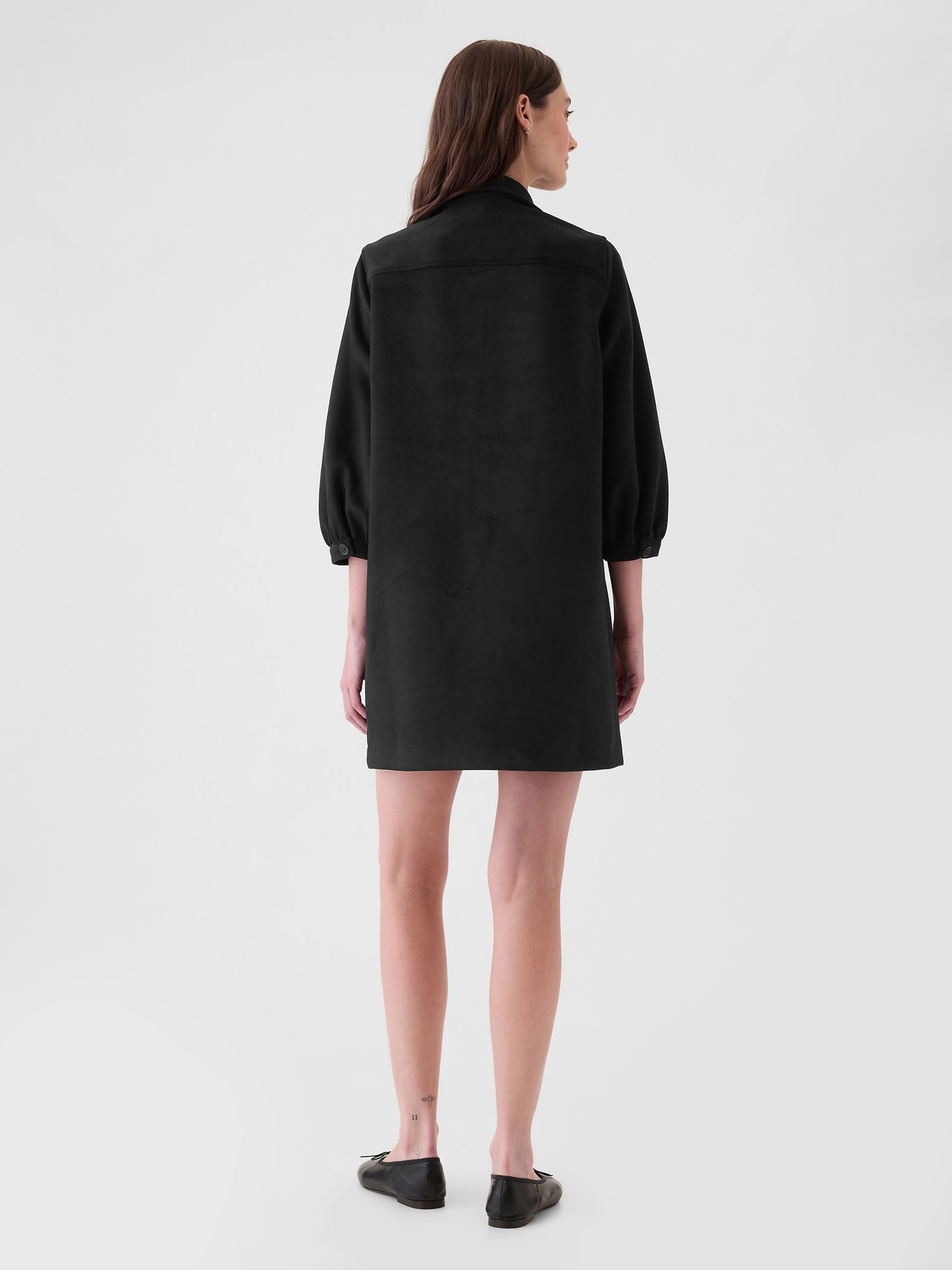 Black Vegan Suede Shift Mini Dress - Image 3 of 5