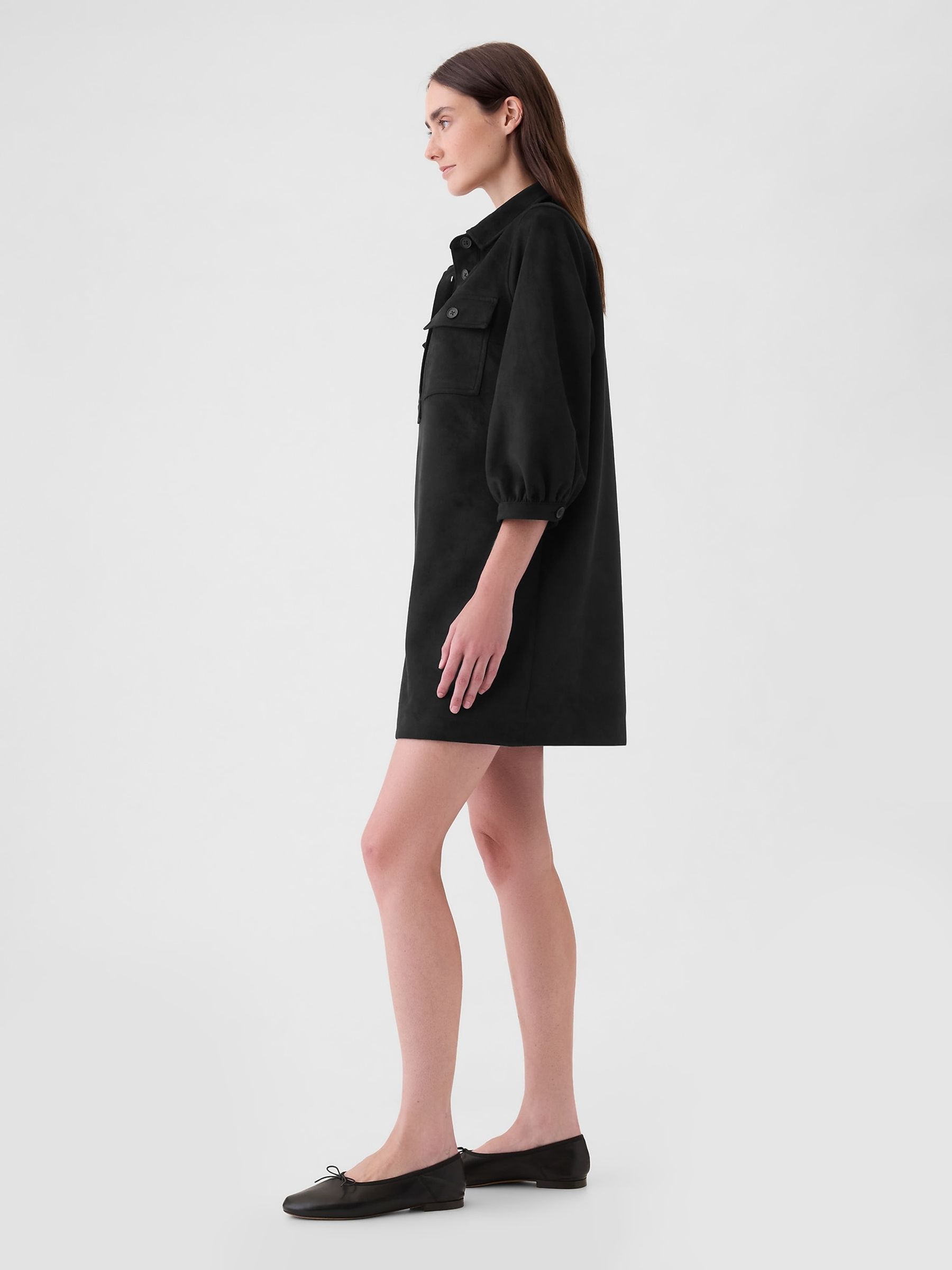 Black Vegan Suede Shift Mini Dress - Image 4 of 5