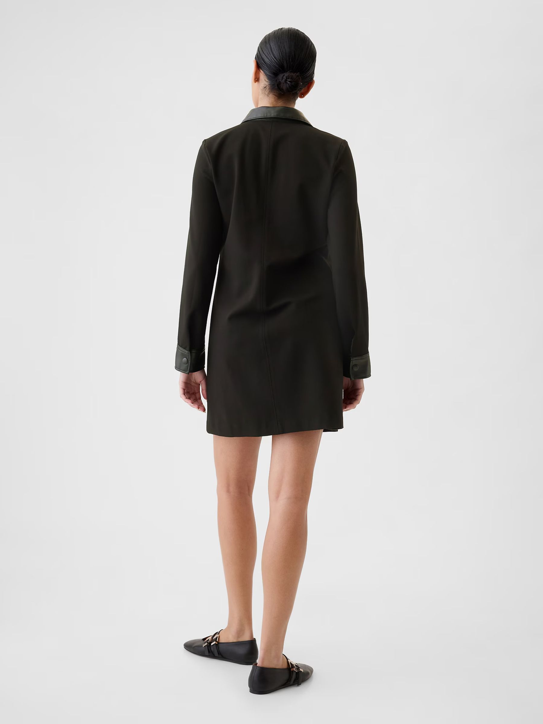 Black Faux Leather Details Mini Shirt Dress - Image 3 of 5