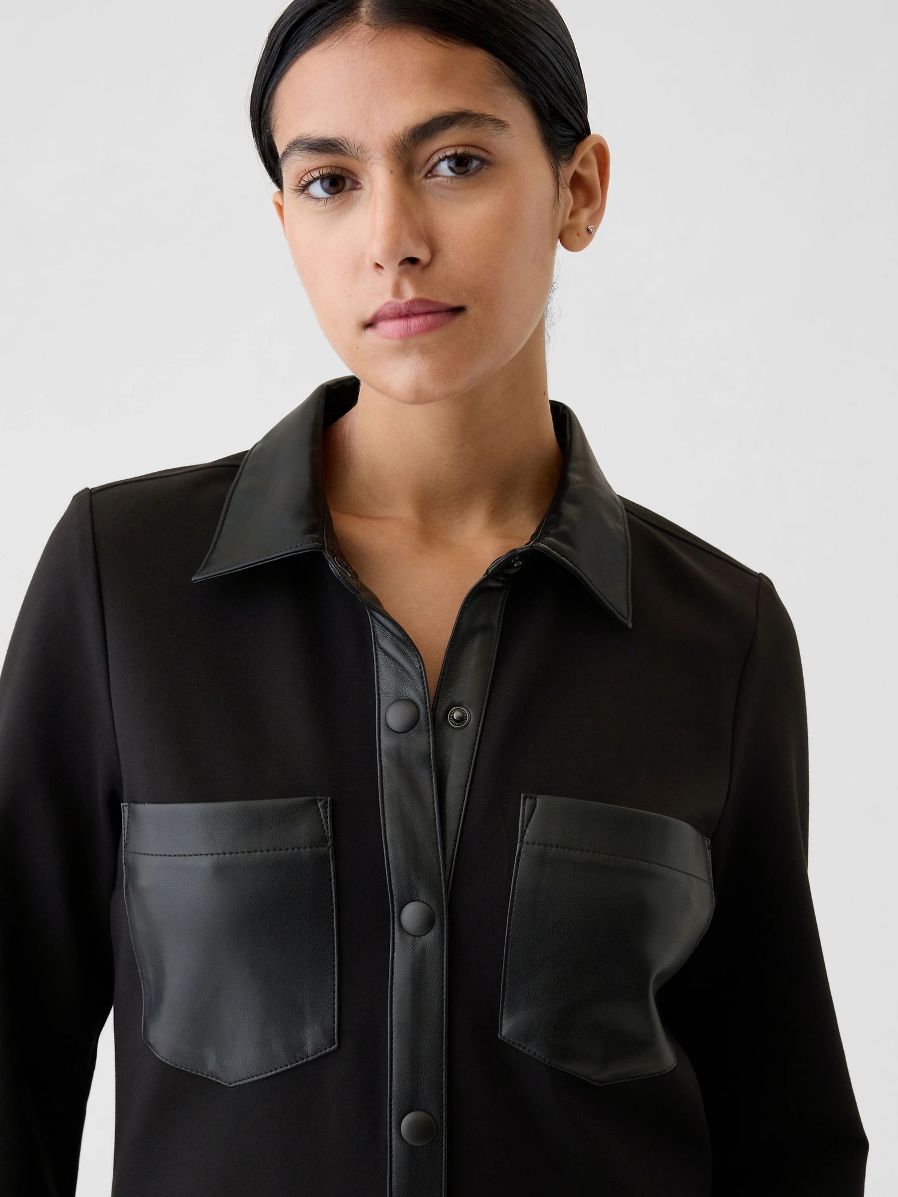 Black Faux Leather Details Mini Shirt Dress - Image 5 of 5