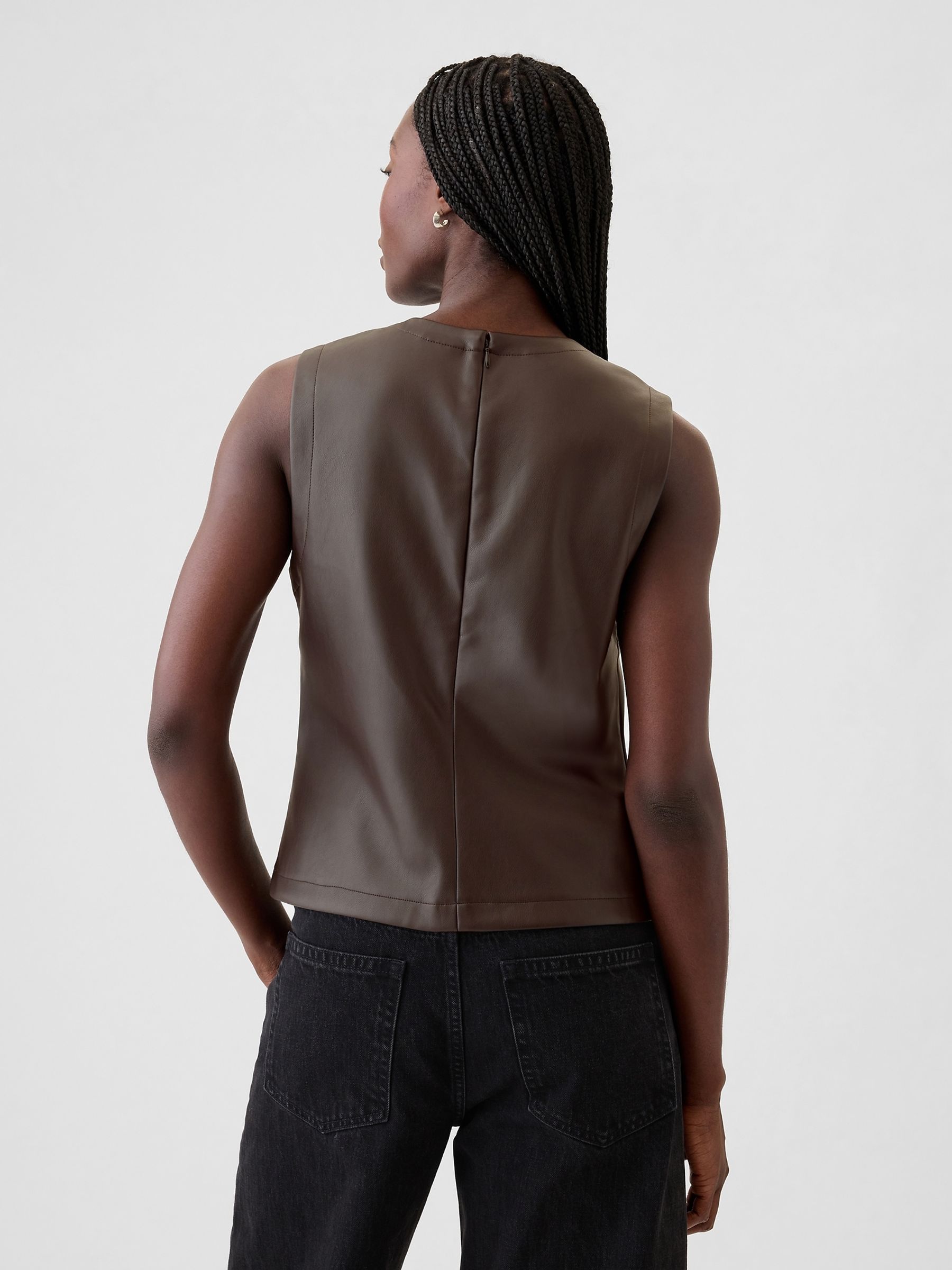 Brown Faux Leather Shell Vest Top - Image 2 of 4