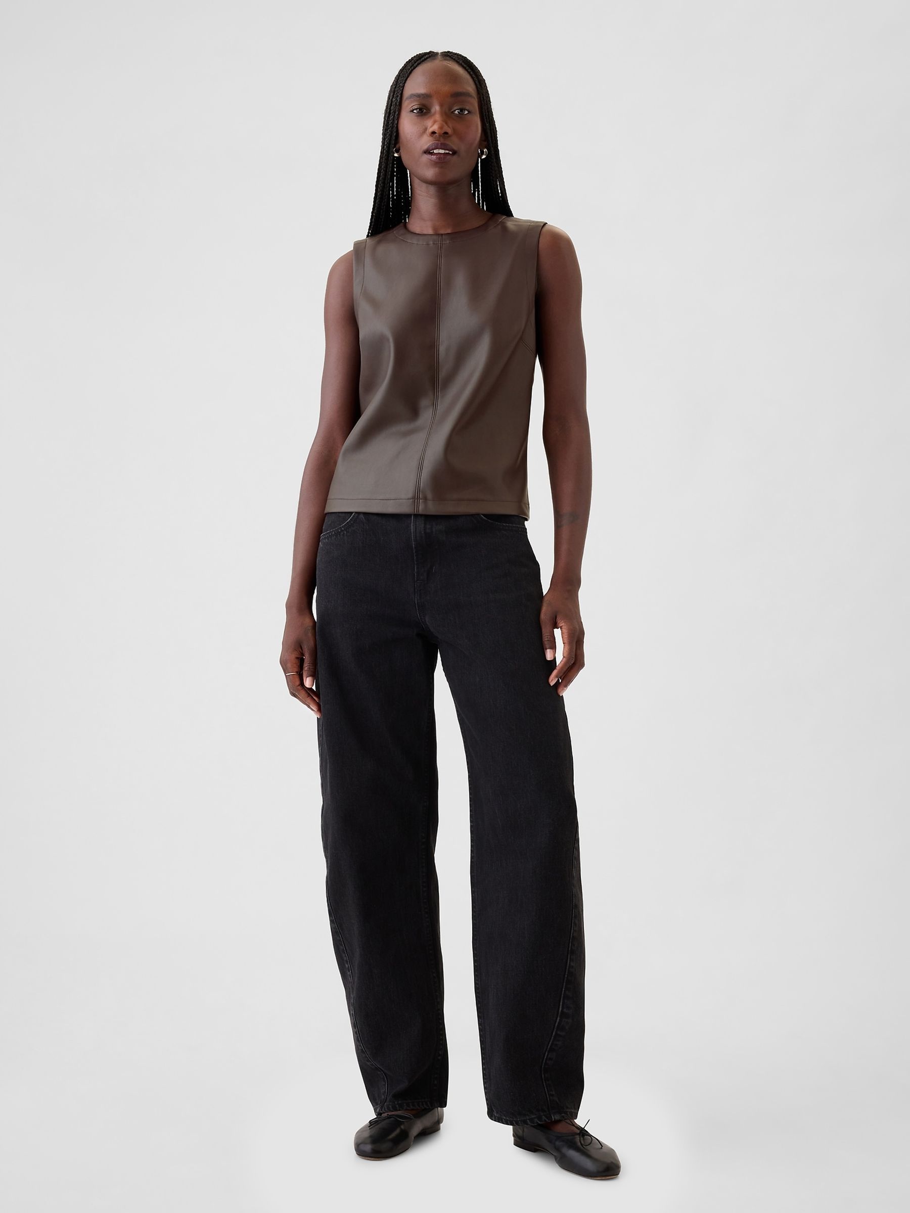 Brown Faux Leather Shell Vest Top - Image 3 of 4