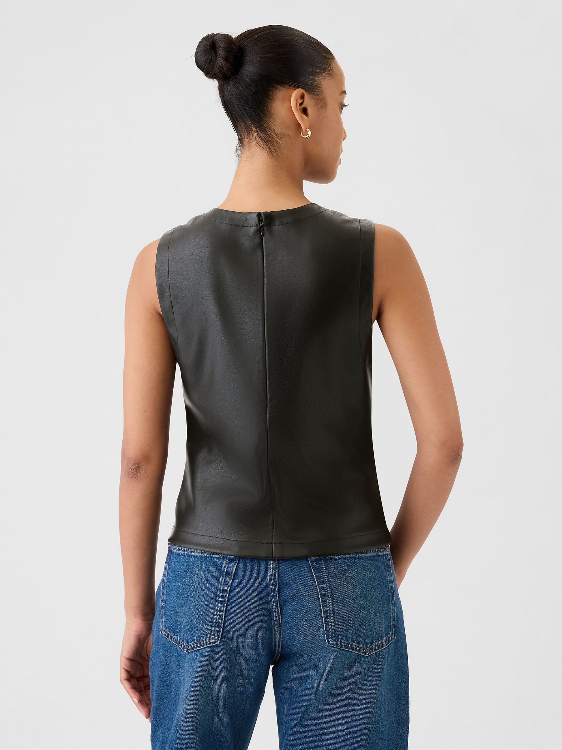 Black Faux Leather Shell Vest Top - Image 2 of 5
