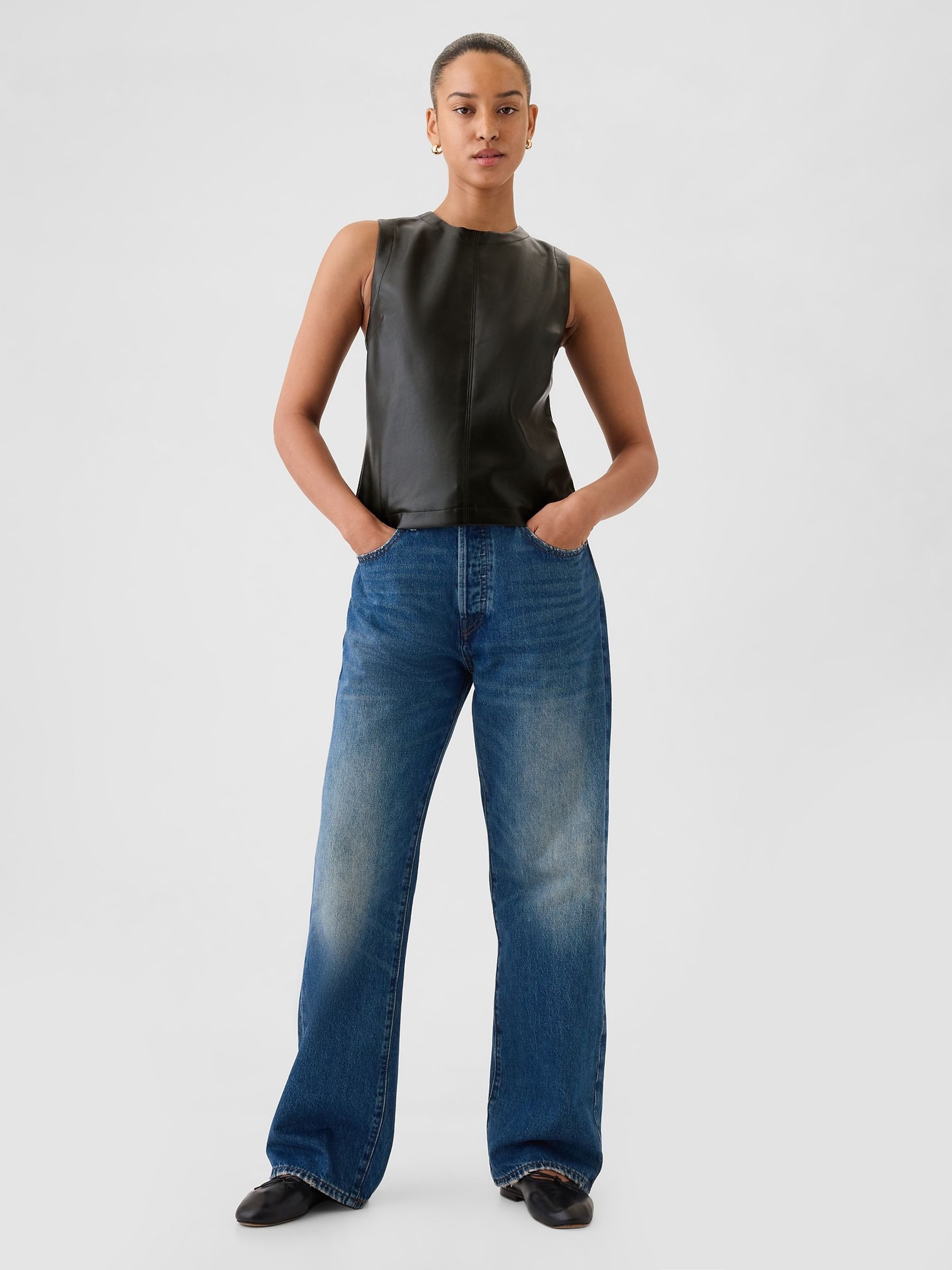 Black Faux Leather Shell Vest Top - Image 3 of 5