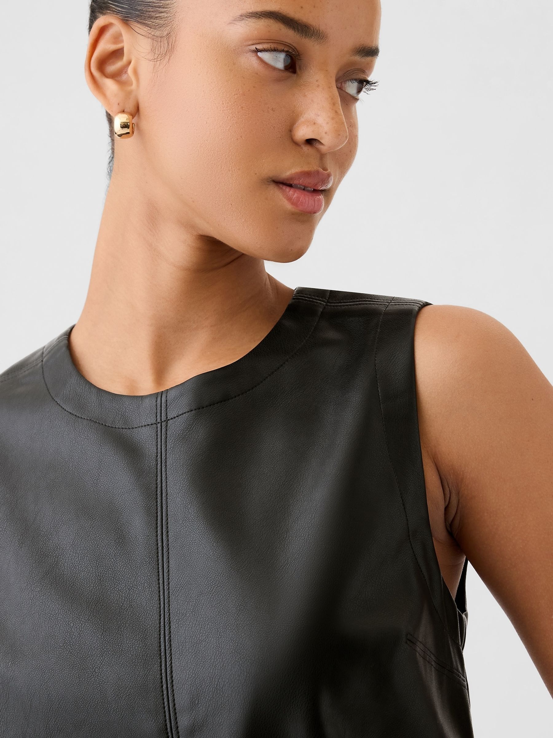 Black Faux Leather Shell Vest Top - Image 4 of 5