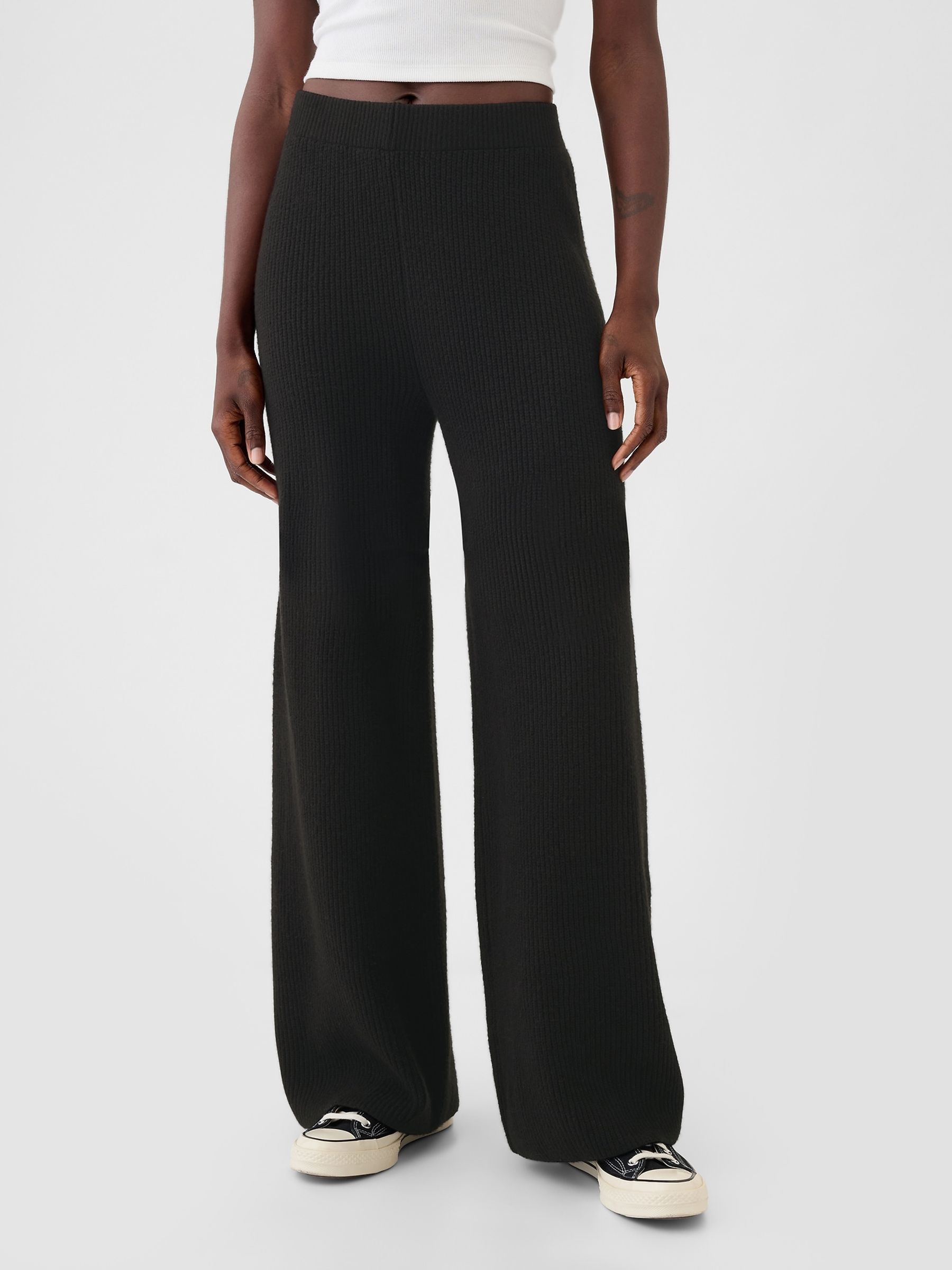 Black CashSoft Shaker-Stitch Knit Trousers - Image 2 of 5