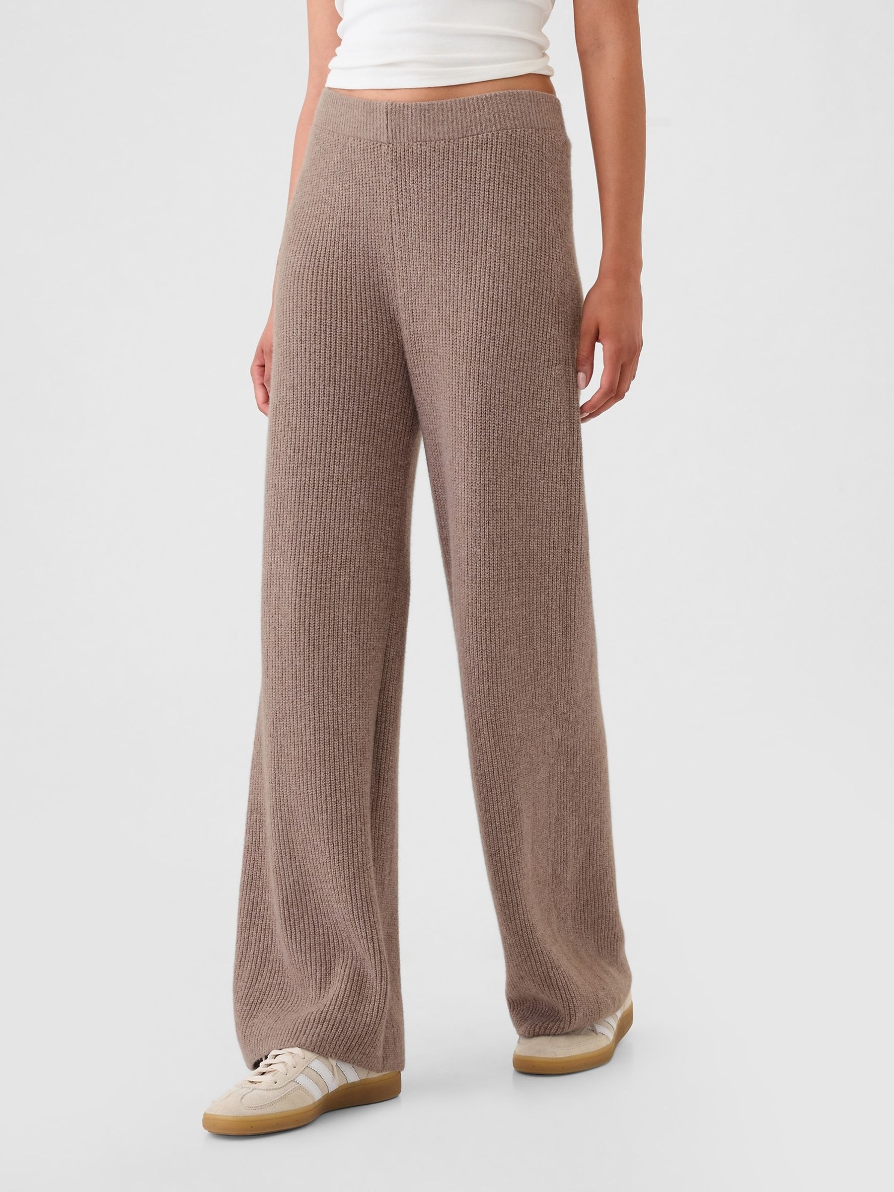 Beige CashSoft Shaker-Stitch Knit Trousers | Gap
