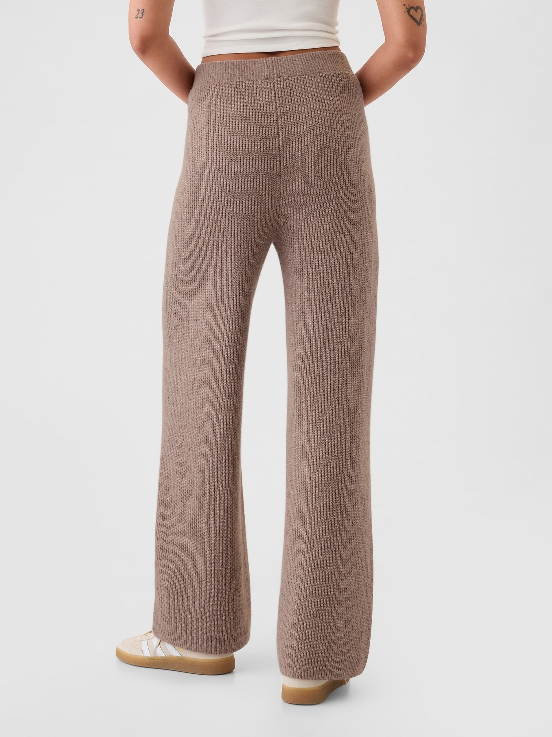 Beige CashSoft Shaker-Stitch Knit Trousers - Image 3 of 6