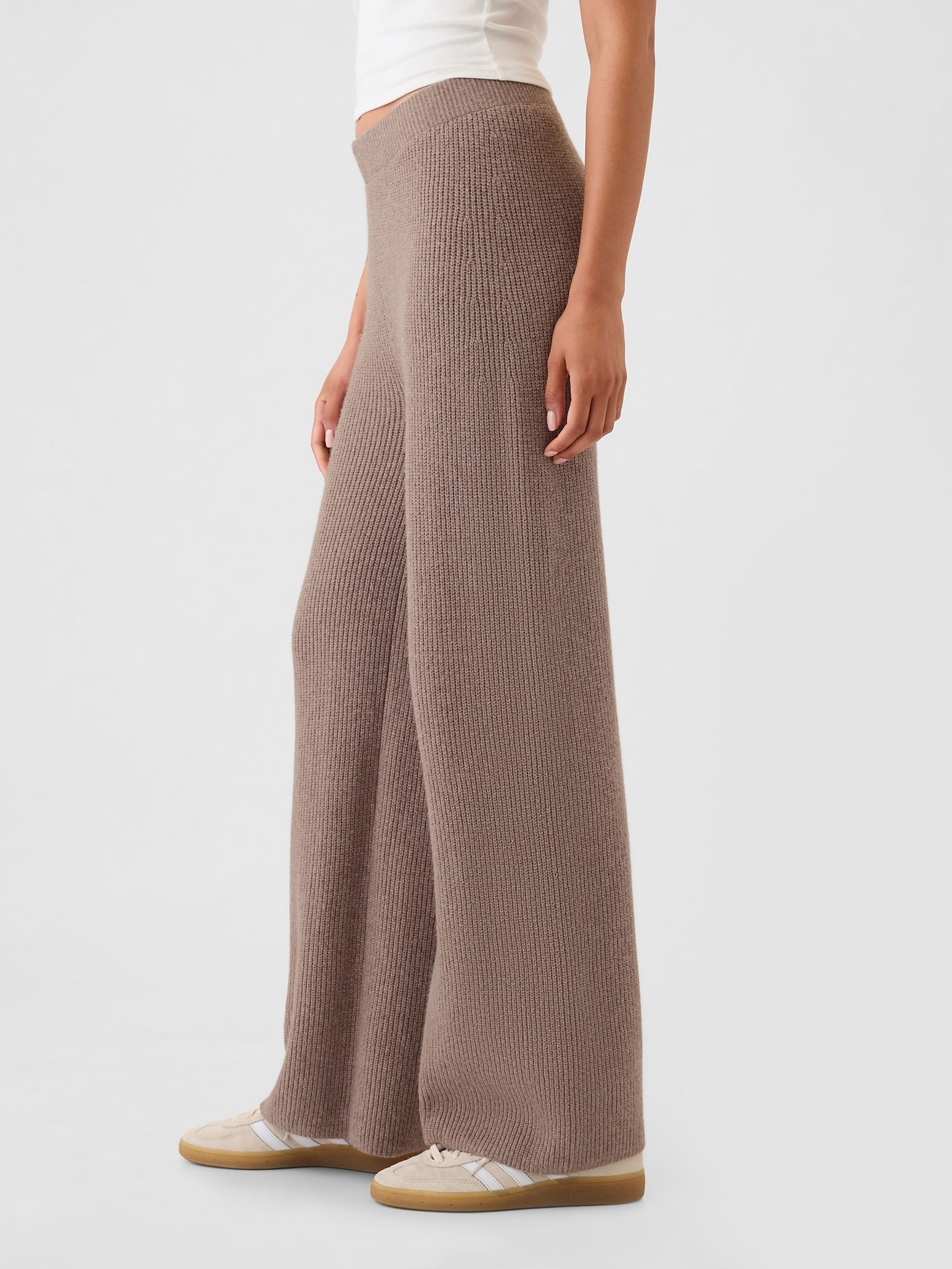 Beige CashSoft Shaker-Stitch Knit Trousers - Image 4 of 6