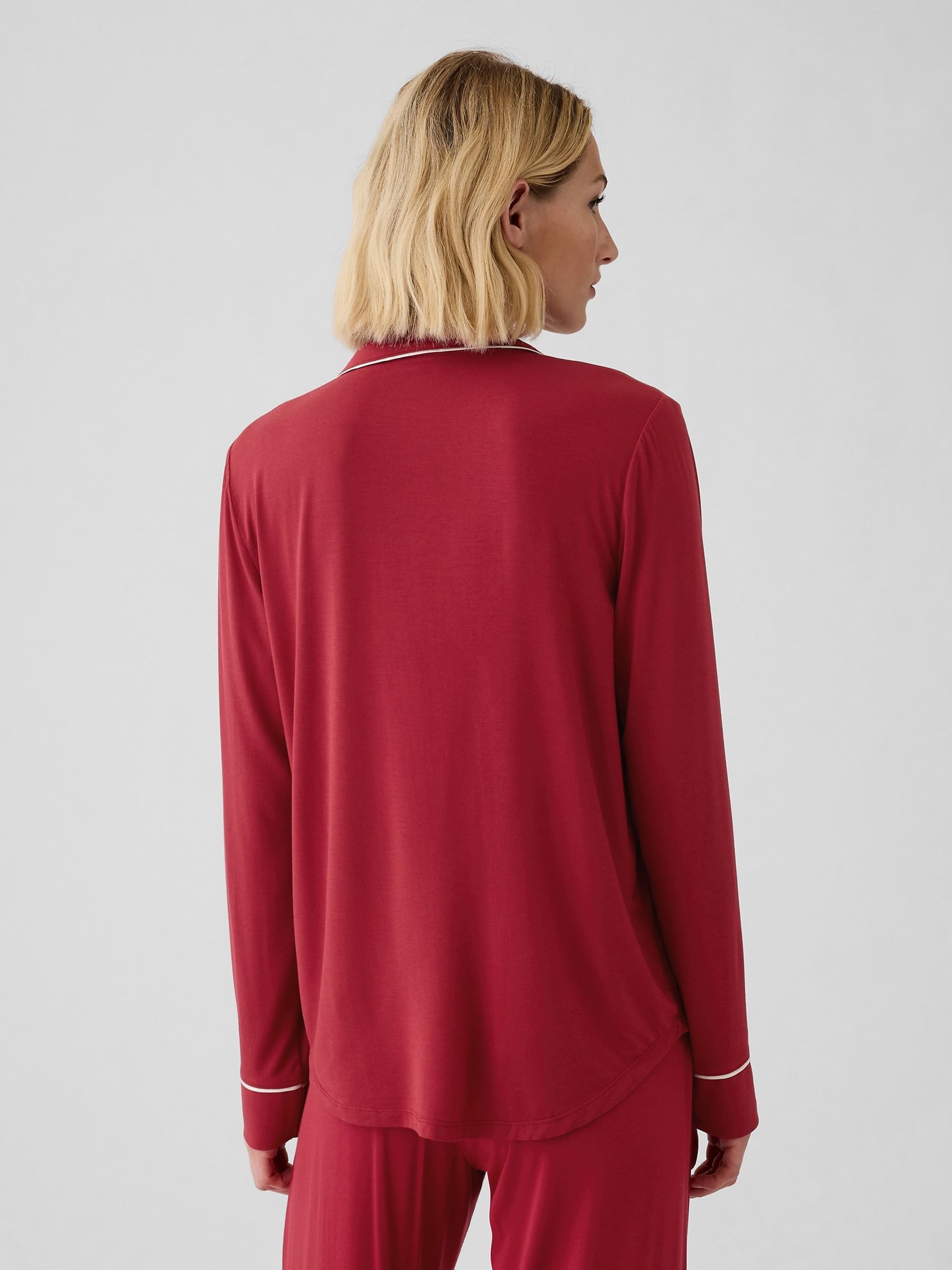 Red Modal Long Sleeve Pyjama Shirt - Image 2 of 4 Red Modal Long Sleeve Pyjama Shirt - Image 2 of 4
