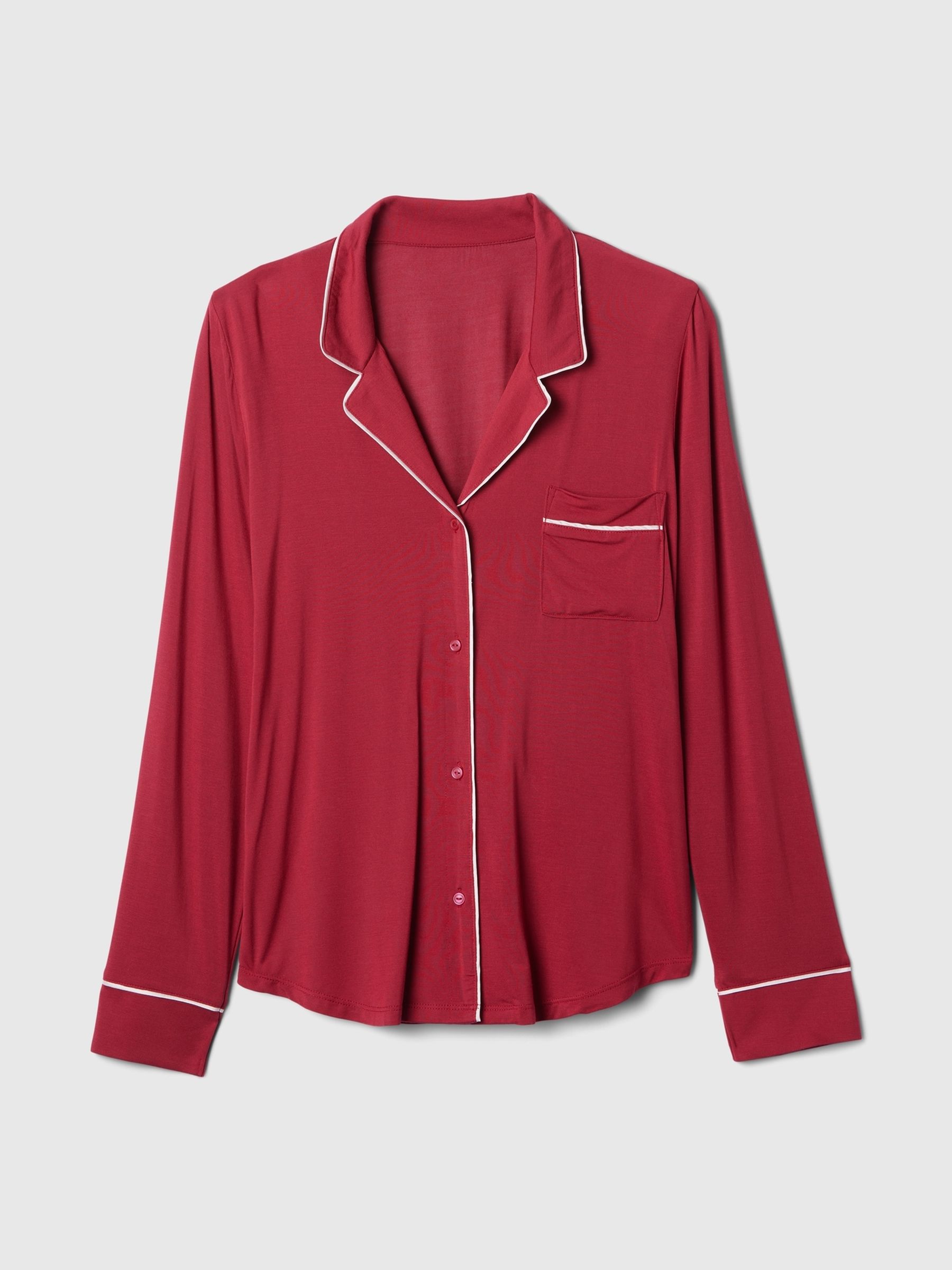 Red Modal Long Sleeve Pyjama Shirt - Image 4 of 4