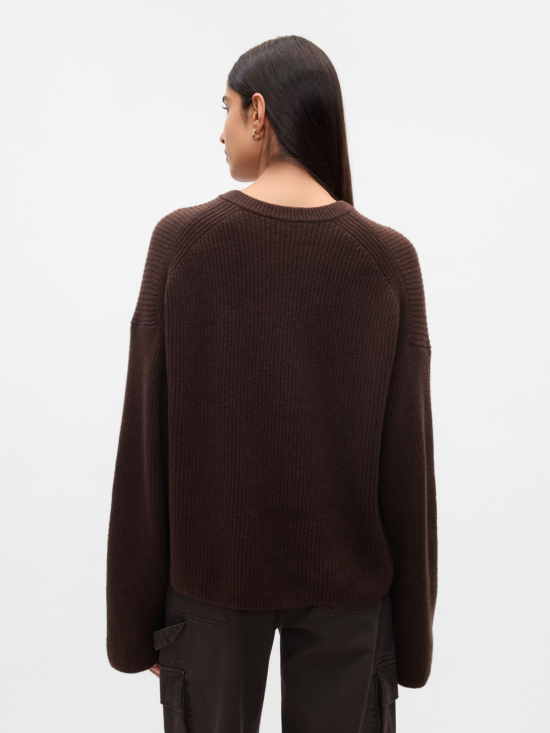 Brown CashSoft Oversized Shaker-Stitch Crew Neck Jumper - Image 2 of 5
