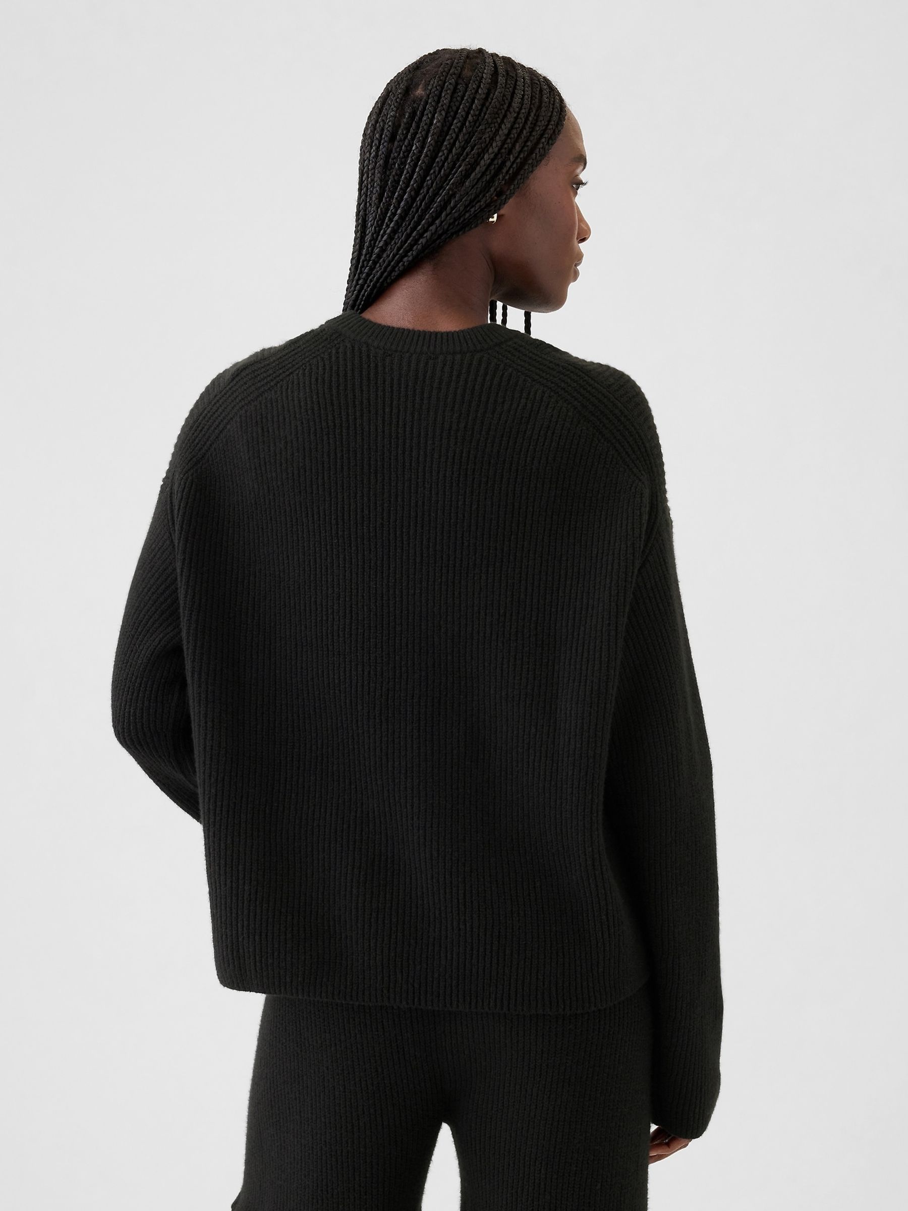 Black CashSoft Oversized Shaker-Stitch Crew Neck Jumper - Image 2 of 5