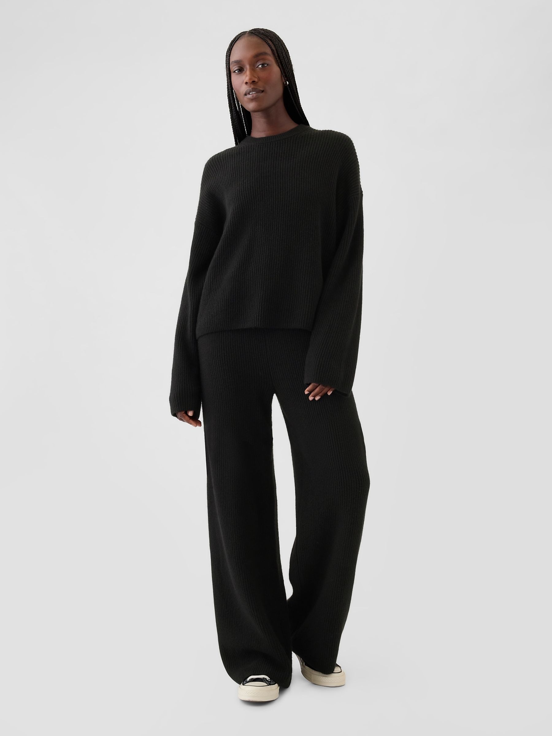 Black CashSoft Oversized Shaker-Stitch Crew Neck Jumper - Image 3 of 5