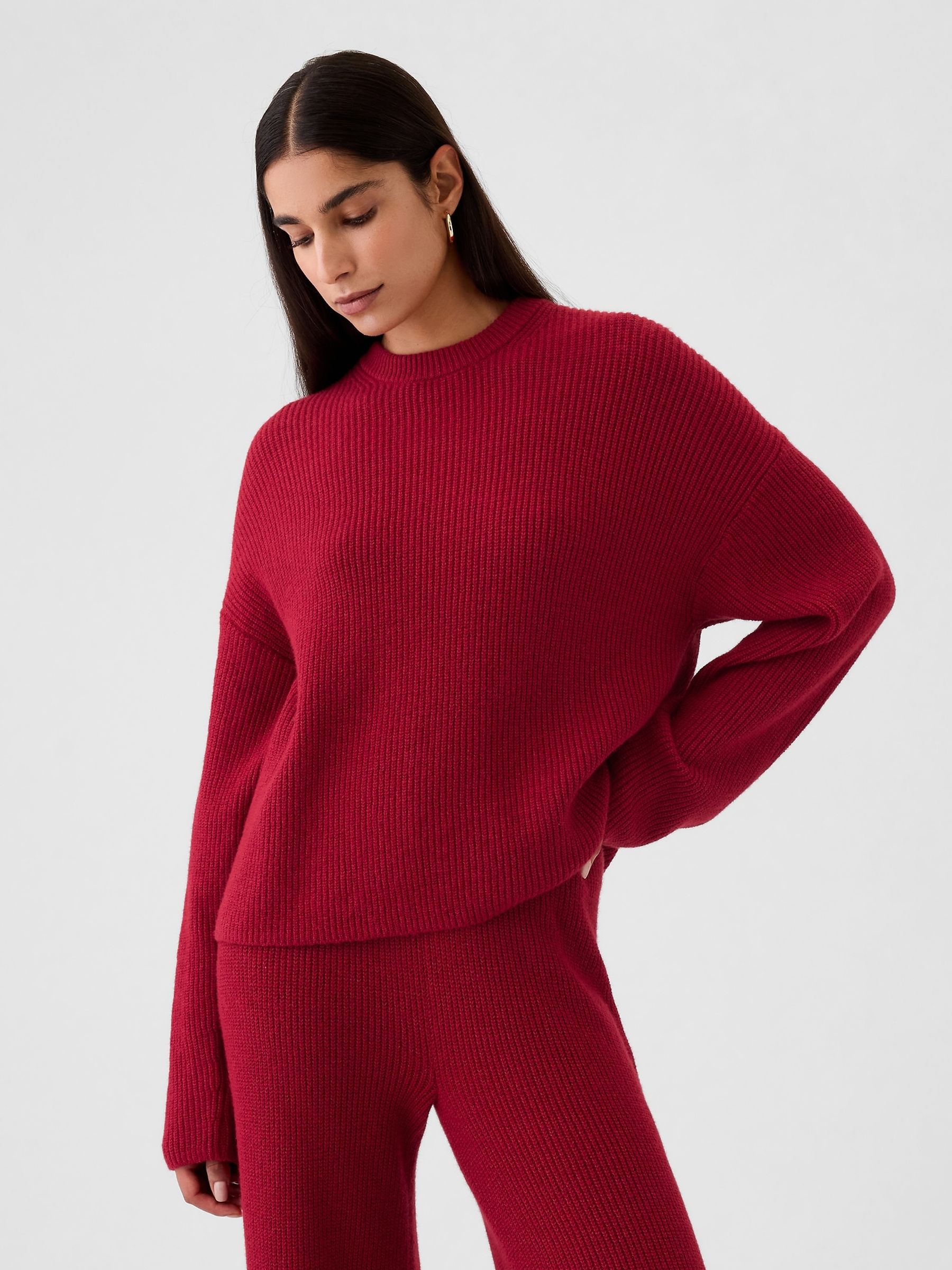 Red CashSoft Shaker-Stitch Crew Neck Jumper - Image 1 of 5