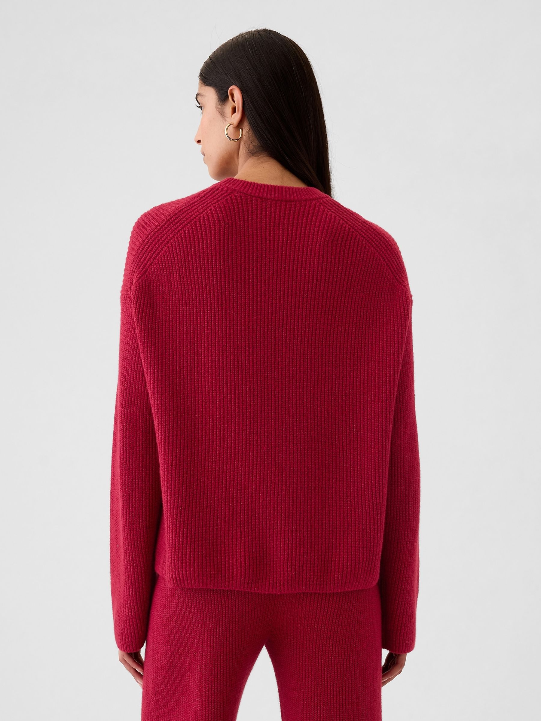 Red CashSoft Shaker-Stitch Crew Neck Jumper - Image 2 of 5