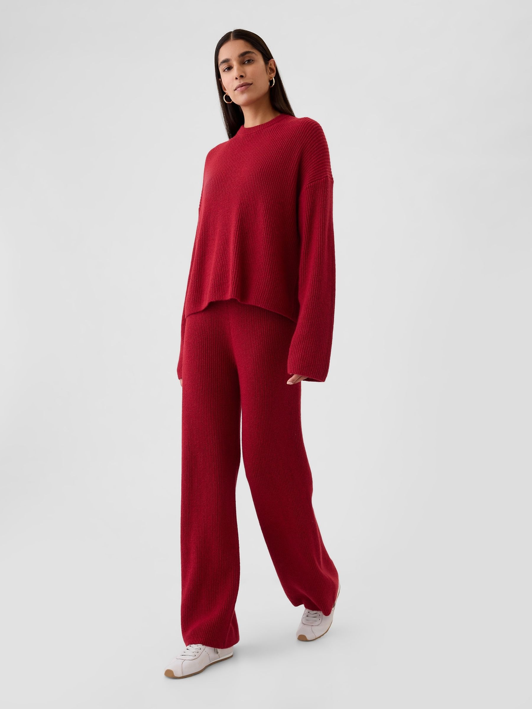 Red CashSoft Shaker-Stitch Crew Neck Jumper - Image 3 of 5