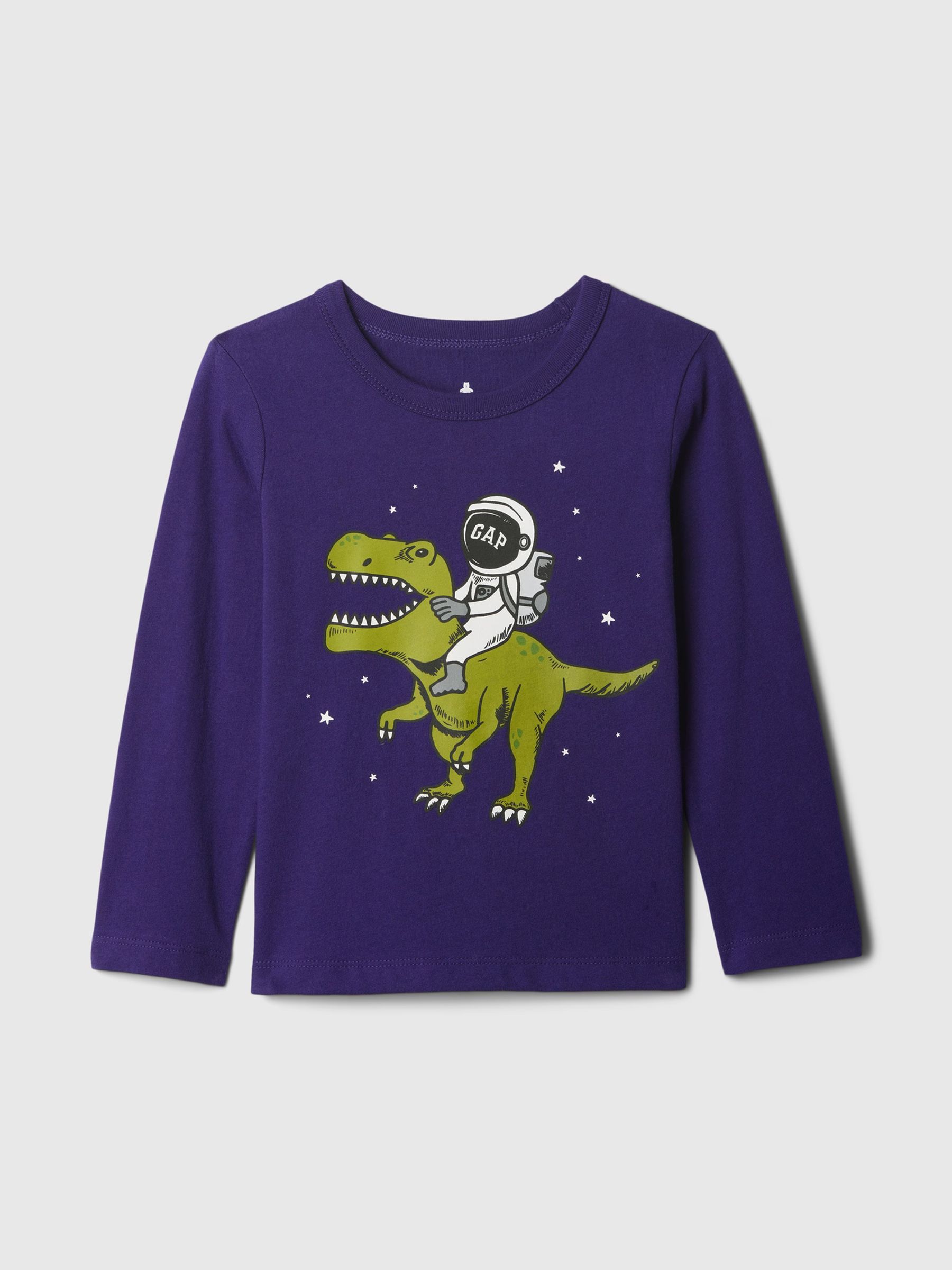 Navy Blue Dinosaur Long Sleeve Crew Neck Graphic T-Shirt (6mths-5yrs) - Image 1 of 2