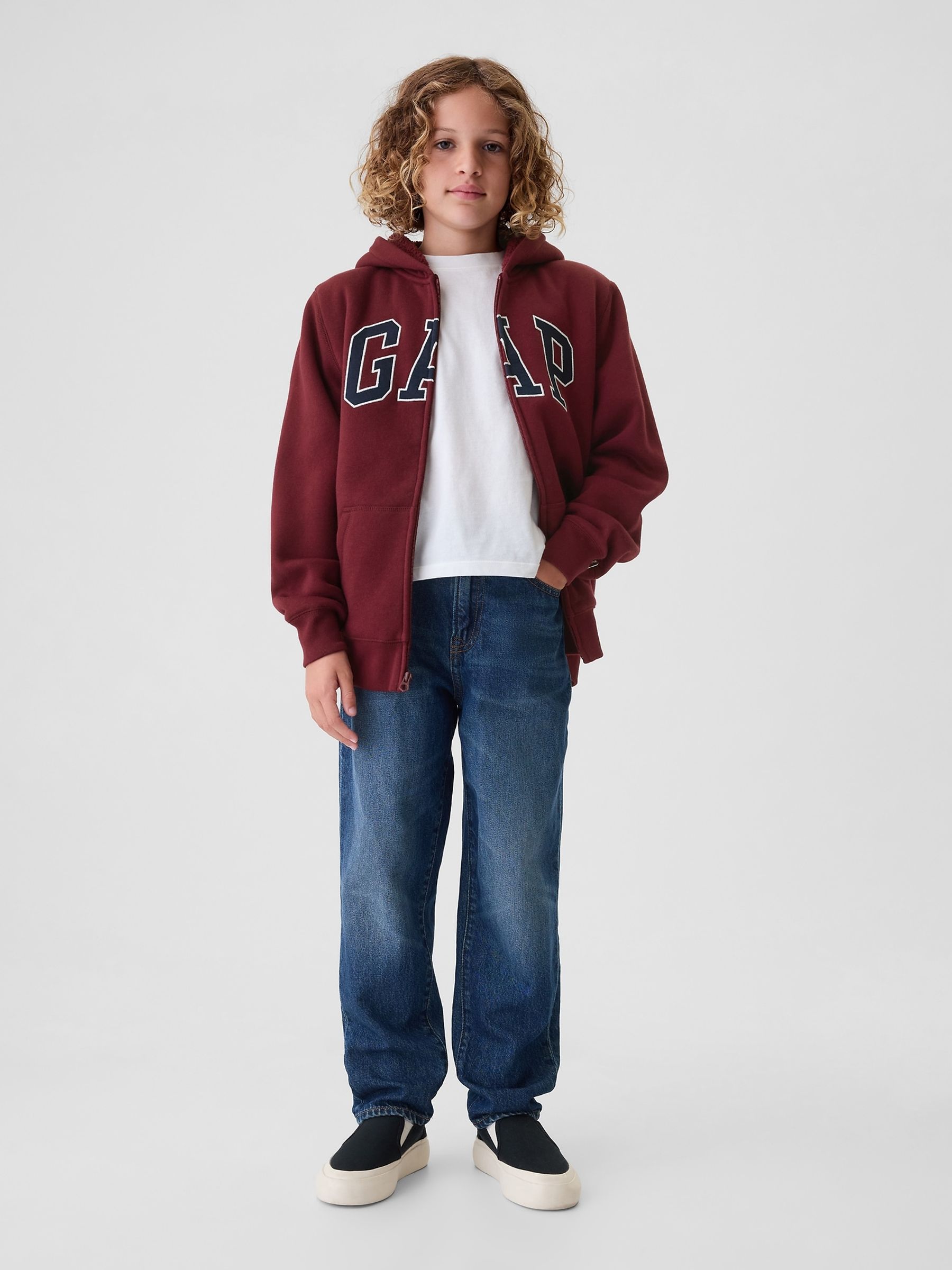 Red Logo Sherpa-Lined Zip-Up Hoodie (4-13yrs) - Image 3 of 5