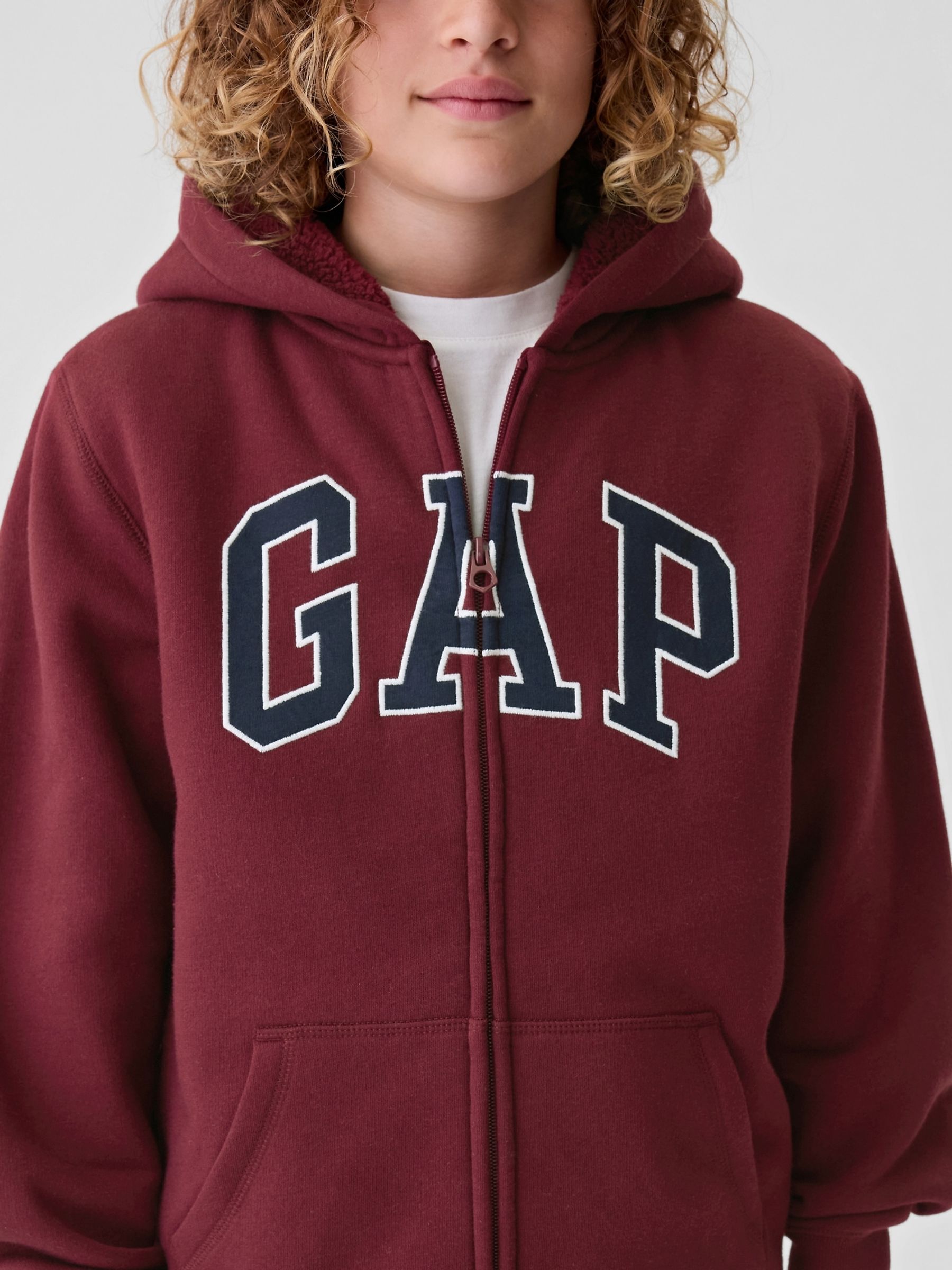 Red Logo Sherpa-Lined Zip-Up Hoodie (4-13yrs) - Image 4 of 5