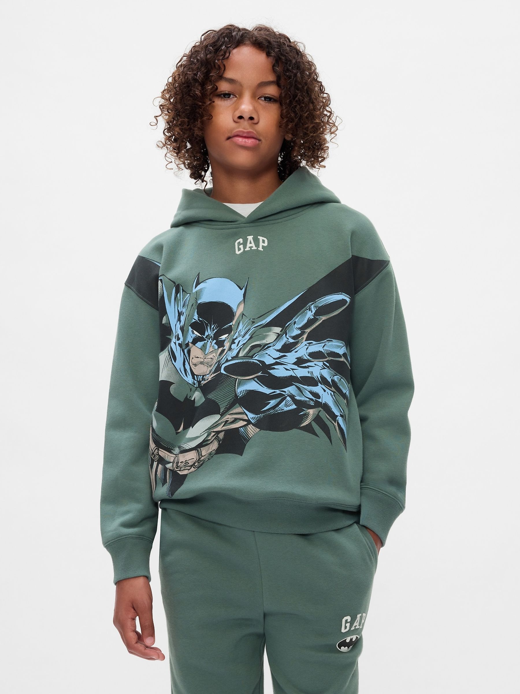 Green Batman Vintage Soft Logo Hoodie (4-13yrs) - Image 1 of 5