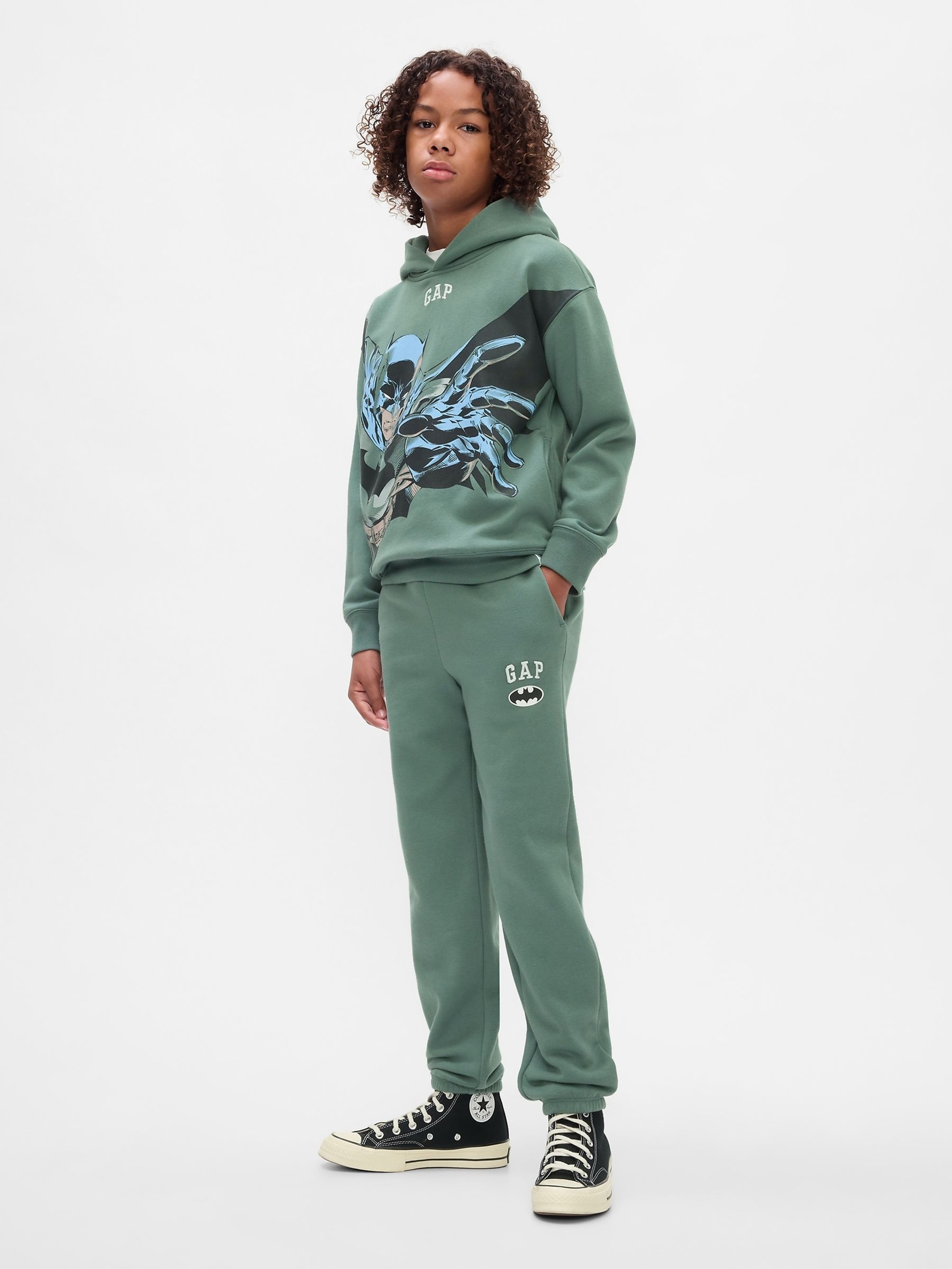 Green Batman Vintage Logo Soft Fleece-Lined Joggers (4-13yrs) - Image 1 of 5