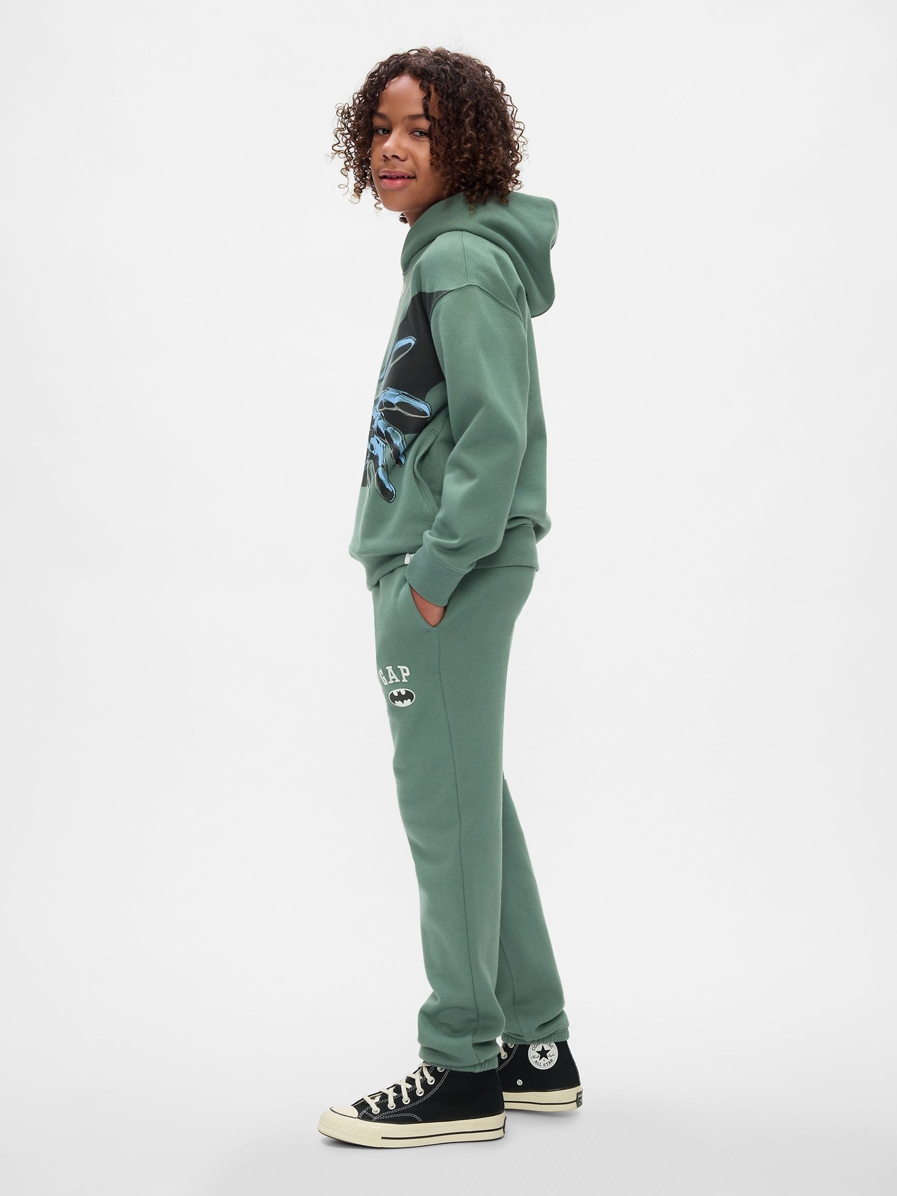 Green Batman Vintage Logo Soft Fleece-Lined Joggers (4-13yrs) - Image 3 of 5