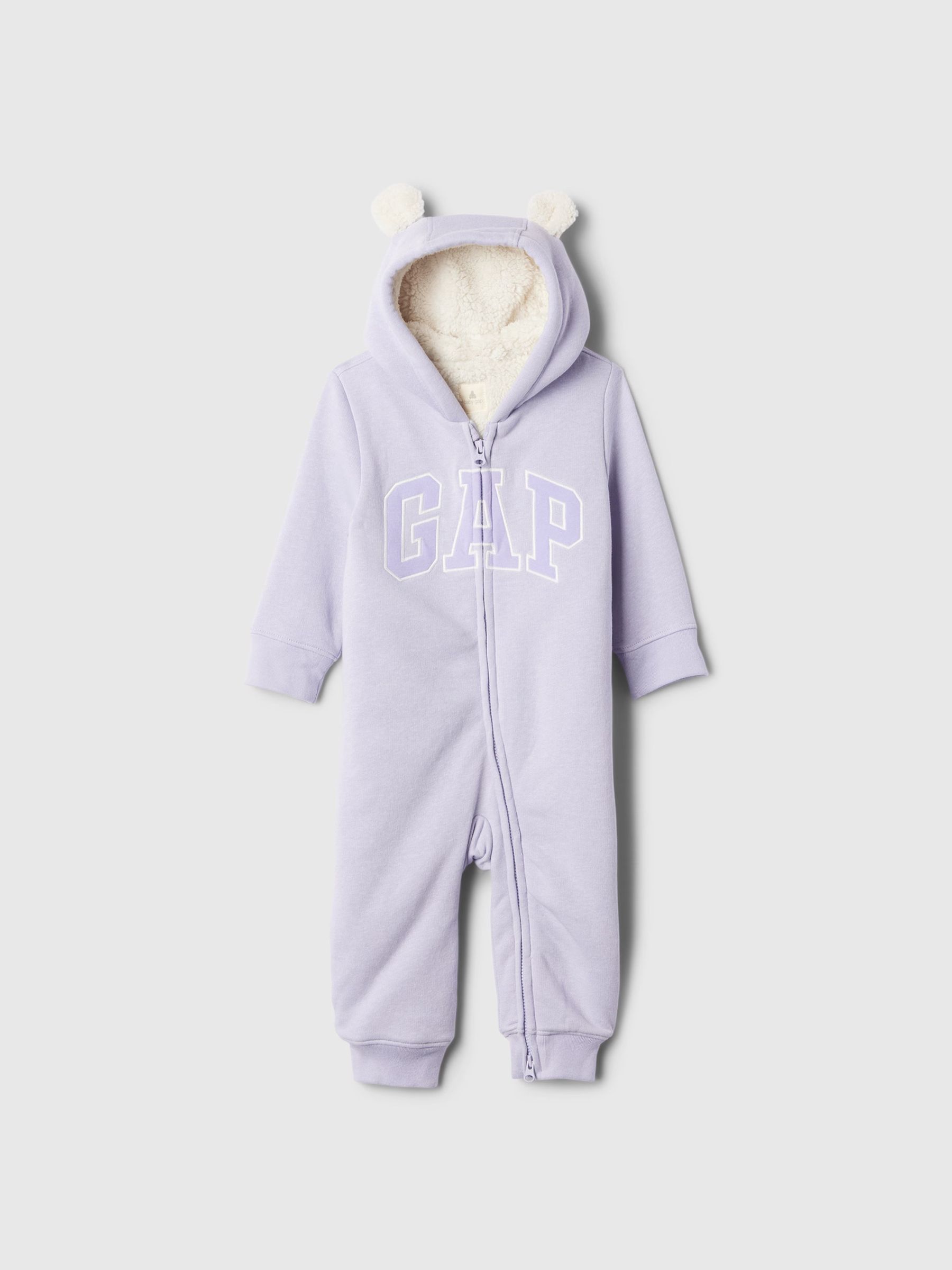 Purple Logo Sherpa Lined Zip Hooded All in One (Newborn - 24mths) - Image 1 of 3